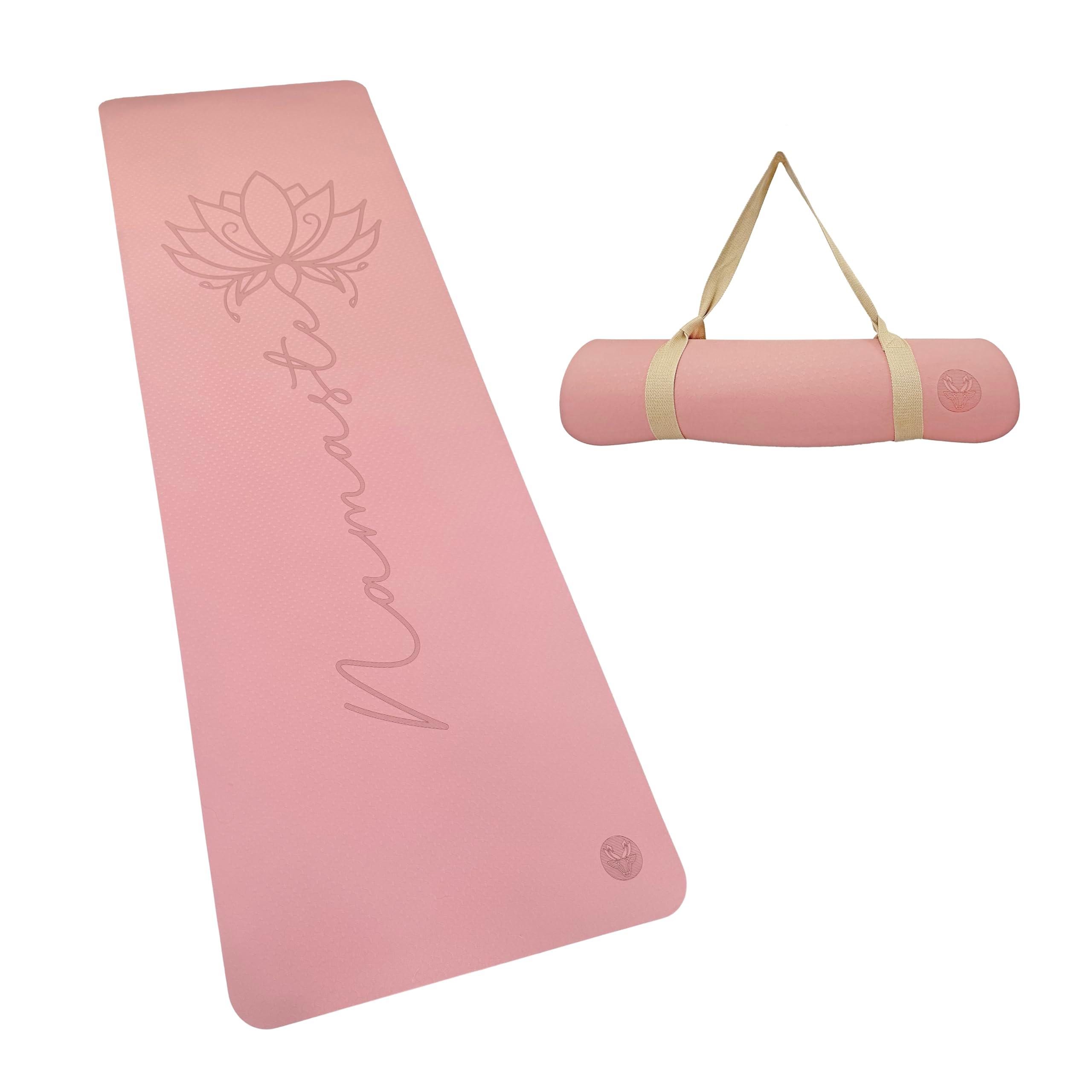 Lotus et Moi Non Slip Yoga Mat 6mm Thick, TPE Yoga Mat with a Carrying Strap, Home Workout, Light Weight Travel Pilates Mat Women, Fitness Gym Mat, Namaste