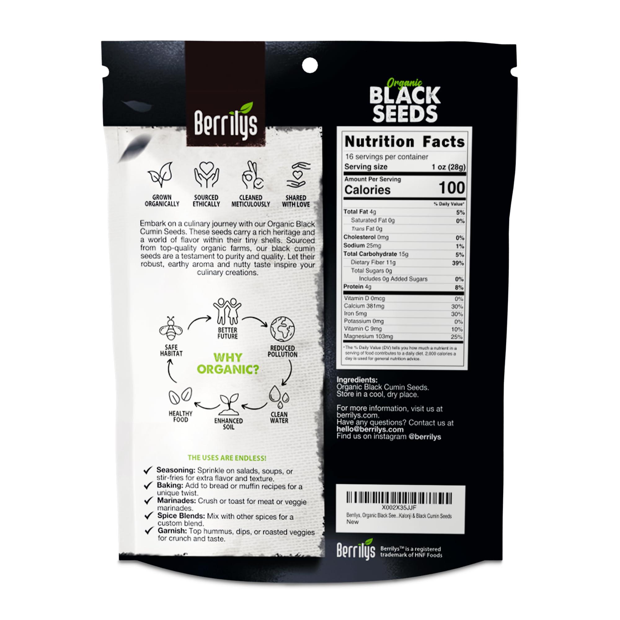 Berrilys Black Cumin Seeds – USDA Certified Organic Nigella Sativa – Kalonji for Baking, Seasoning, and Cooking Dishes – Nutrient-Packed Spice, Versatile Herb for Recipes and Meal Preparation – 16oz - Image 2