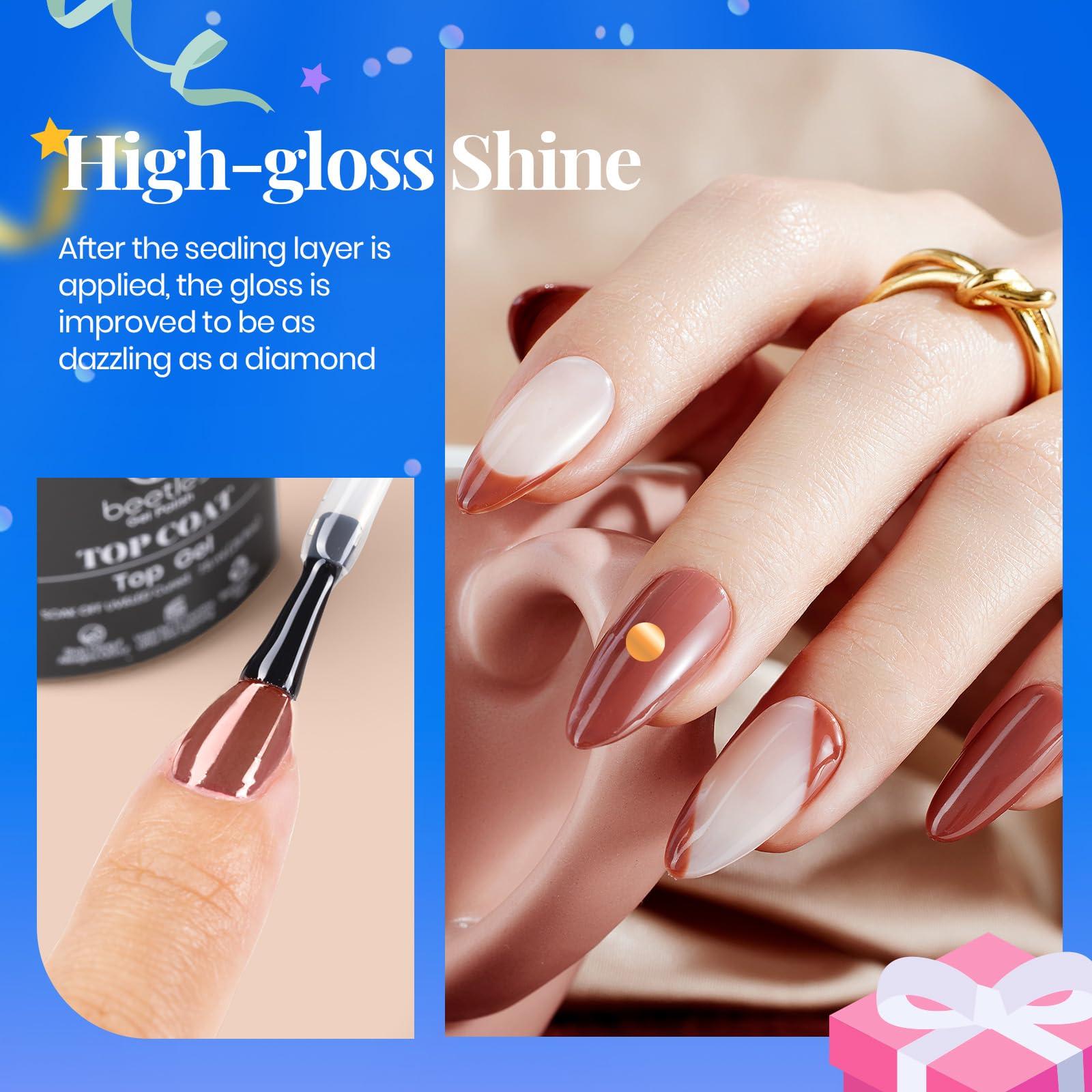 Beetles Top Coat Base Gel & Nail Glue Set-3Pcs No Wipe Top Coat Gel Nail Polish & Base Coat with 9 In 1 Nail Glue Shine Effect Long Lasting Soak Off Uv Light Lamp Diy Gift for Women & Girls - Image 5