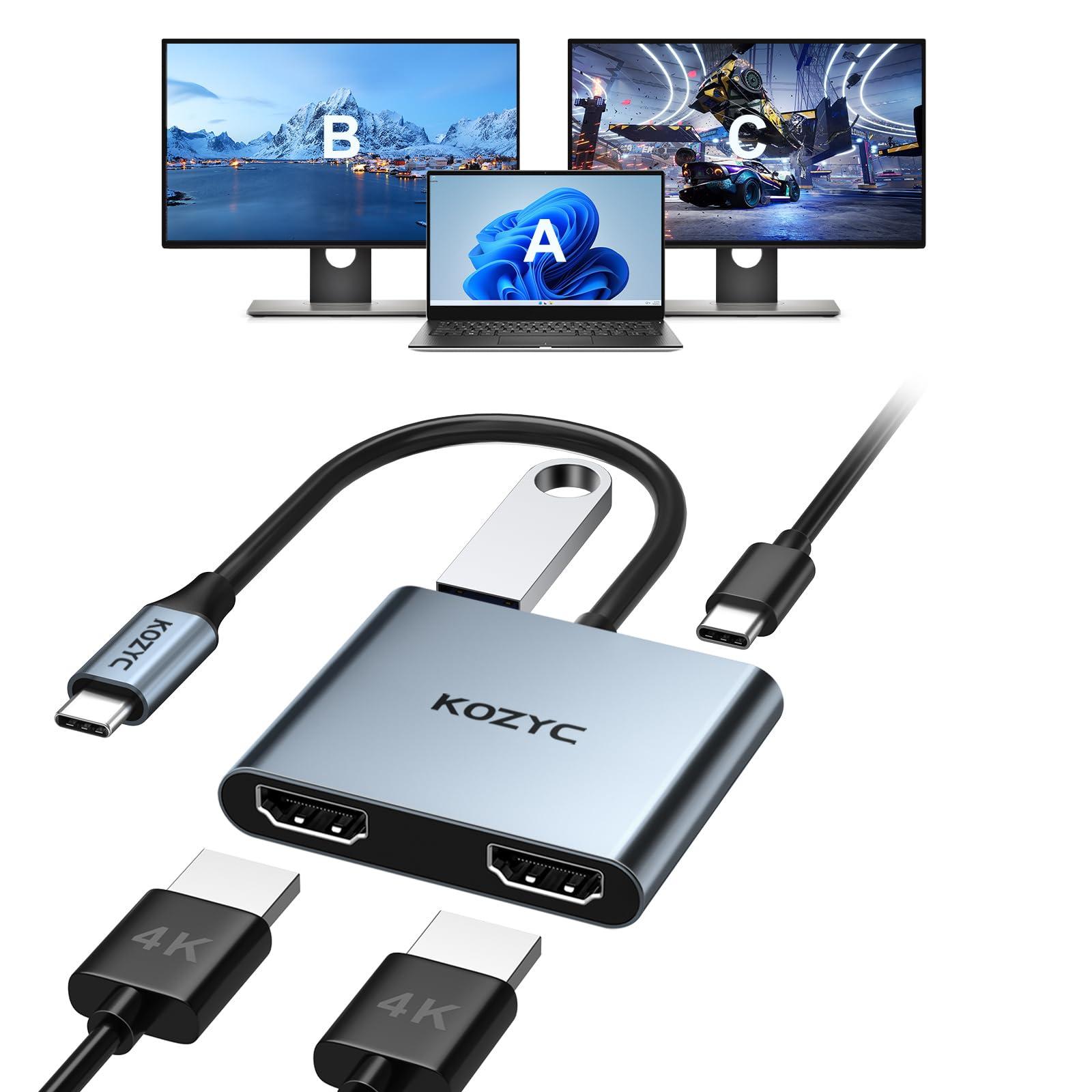 USB C to Dual HDMI Adapter 4K@30Hz, KOZYC USB C Hub Multiport Adapter with 2xHDMI, USB 3.0, 100W PD, Support USB C to HDMI Splitter Extended Display for MacBook Pro (MST is not Supported on MacOS)