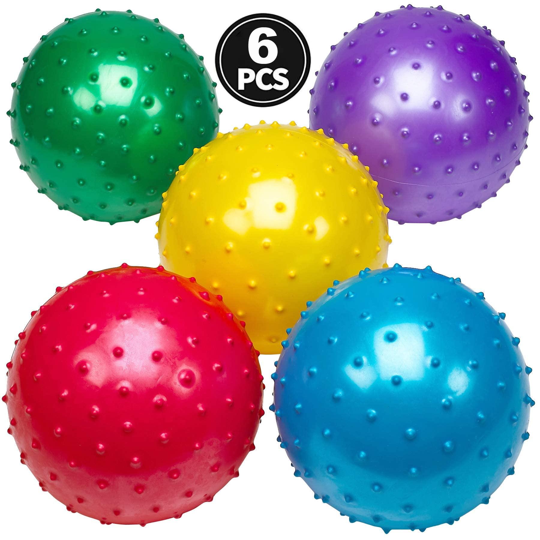 Bedwina Knobby Balls - (Pack of 6) Bulk 7 Inch Sensory Balls and Spiky Massage Stress Balls for Toddlers, with Pump, Fun Bouncy Toddler Balls for Kids Party Favors, Stocking Stuffers - Image 3