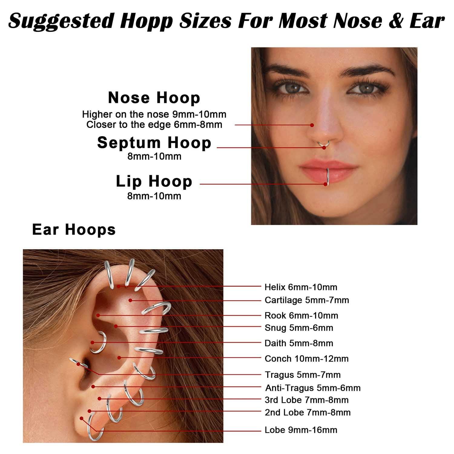 Jstyle 5Pcs 18G 16G Surgical Steel Nose Rings Hoop for Women Opal CZ Clicker Hinged Septum Nose Ring Lip Helix Cartilage Hoop Earring Daith Rook Conch Piercing Jewelry for Women 8mm 10mm - Image 5