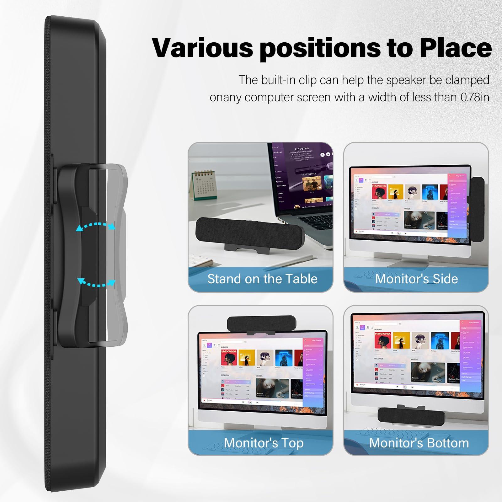 OGUPGX Computer Speakers for Desktop Pc, Monitor Speakers for Laptop,Pc Speakers with Loud Sound,Volume Control Easily Clamps to Monitors(USB-C to USB Adapter Included) (Black) - Image 3