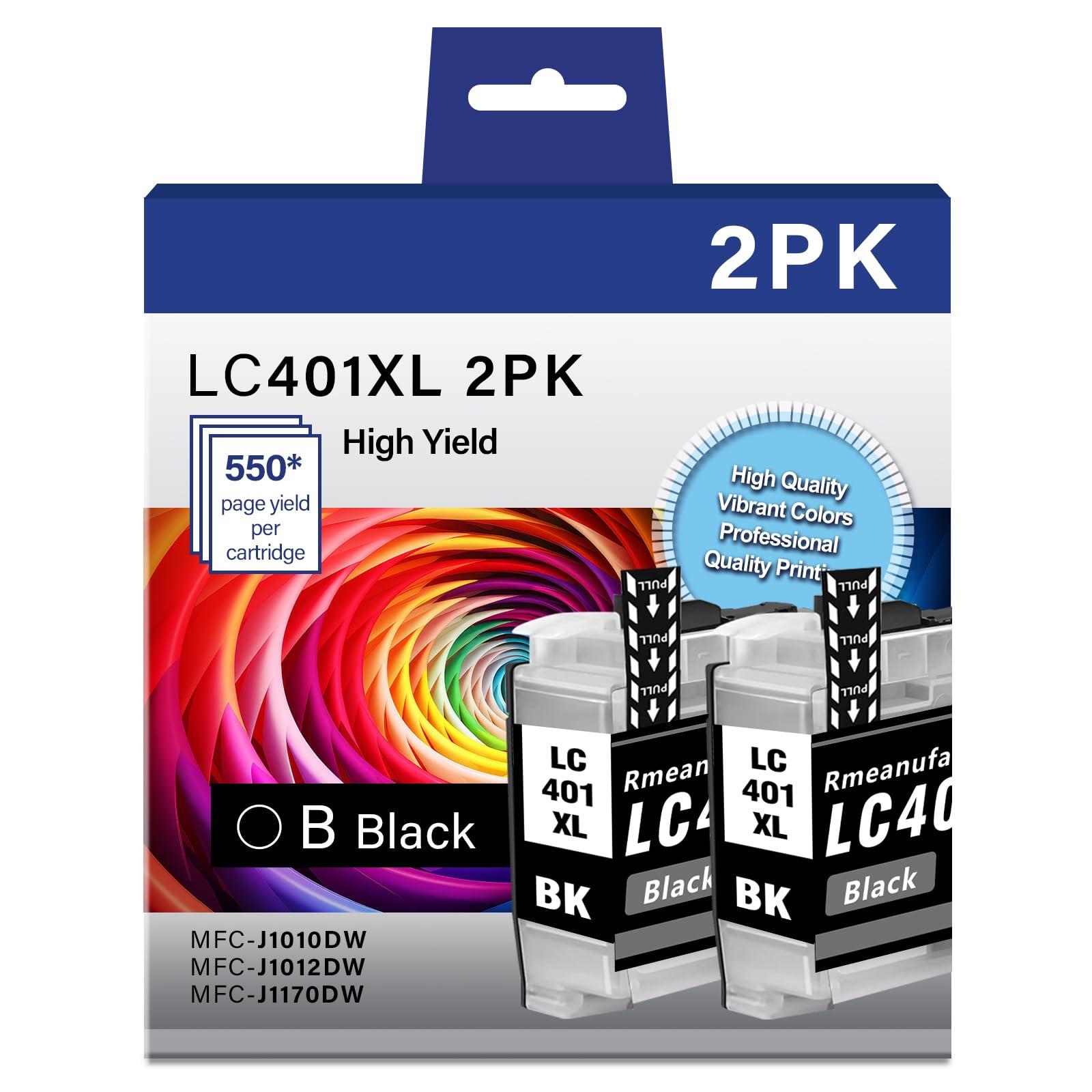 Printer Ink LC401XL LC 401 XL MFC-J1010DW Ink Cartridges for Brother Printer Compatible for Brother LC401XL LC401 Black for Brother MFC J1010DW MFC-J1012DW MFC-J1170DW (2 Black)