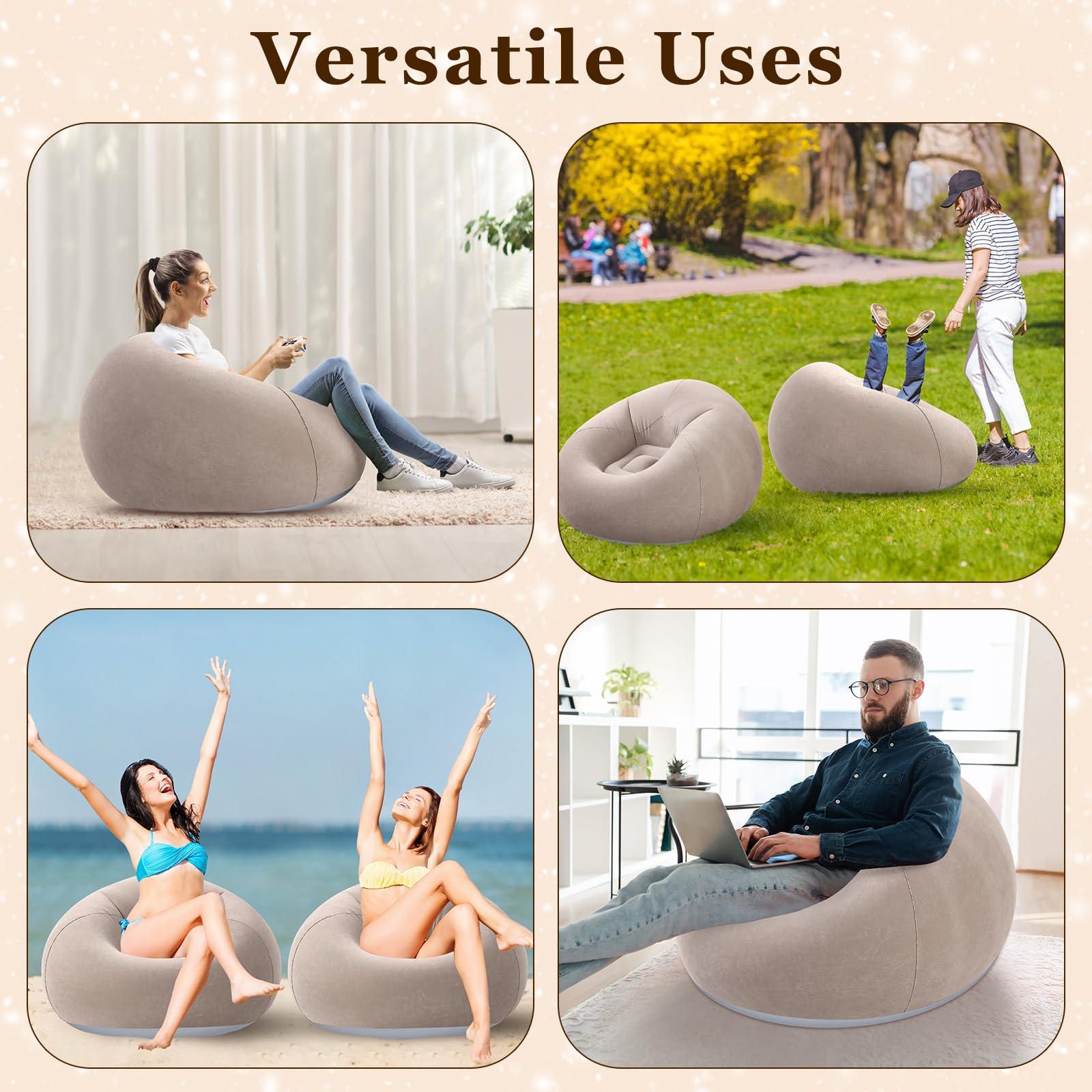Realspring Inflatable Bean Bag Chairs Outdoor Blow up Camping Chairs Inflatable Lazy Sofa Folding Portable Bean Bag Loungers Couch for Adults Kids(Coffee,2 Pcs) - Image 7