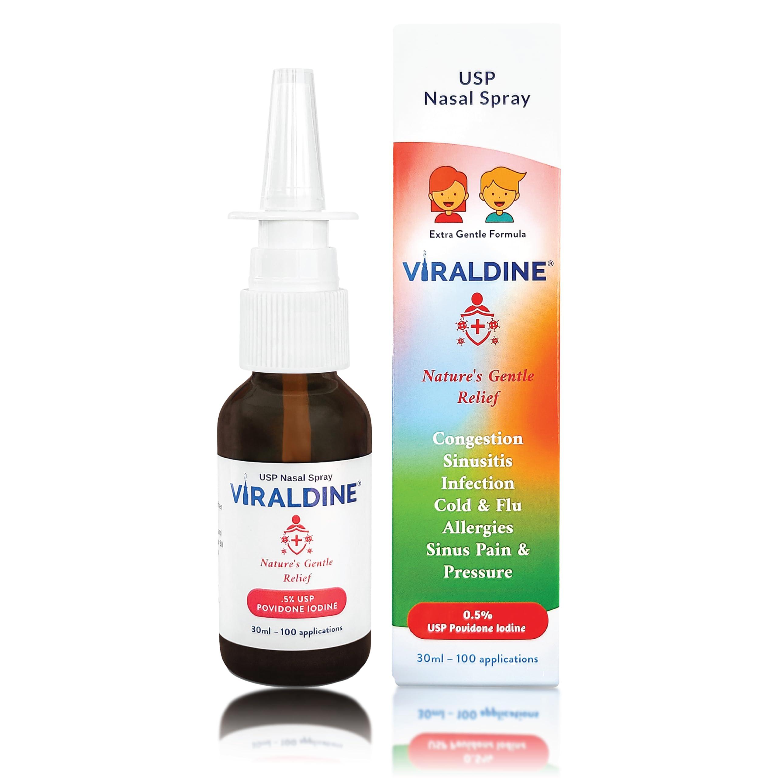 VIRALDINE 0.5% Povidone-Iodine Nasal Spray, Rapid Relief Formula, Helps with Daily Congestion, 100 Applications, 30ml