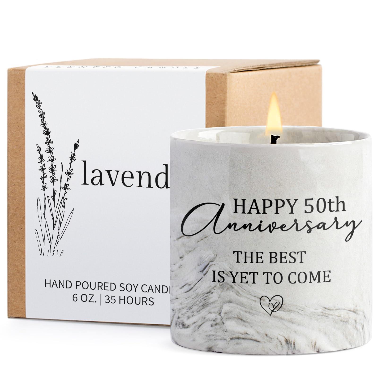 50th Anniversary Candle for Couples 50th Golden Anniversary Wedding Gifts for Parents Women Men Lavender Happy 50 Year Aniversario Candle Gifts for Wife Husband 6 oz