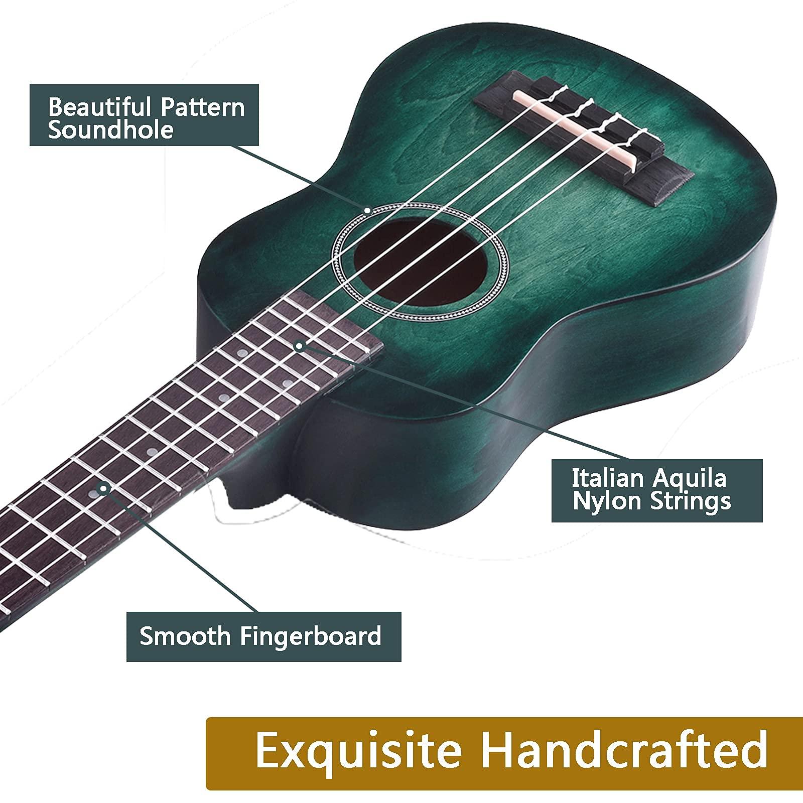 WINZZ HAND RUBBED Series - 21 Inches Soprano Ukulele Vintage Hawaiian Uke with Online Lessons, Bag, Tuner, Strap, Extra Strings, Fingerboard Sticker, Dark Hunter Green - Image 6