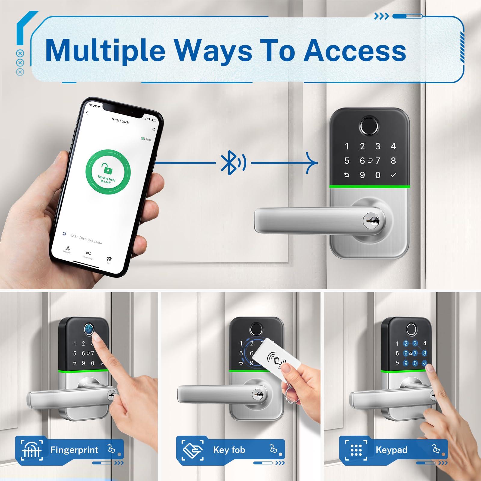 Keypad Smart Door Lock with Handle: Kucacci Keyless Entry Door Lock - Smart Lock for Front Door - Electronic Door Lock with Keypad for Exterior Door - Deadbolt Lever Alternative - Easy Installation - Image 2