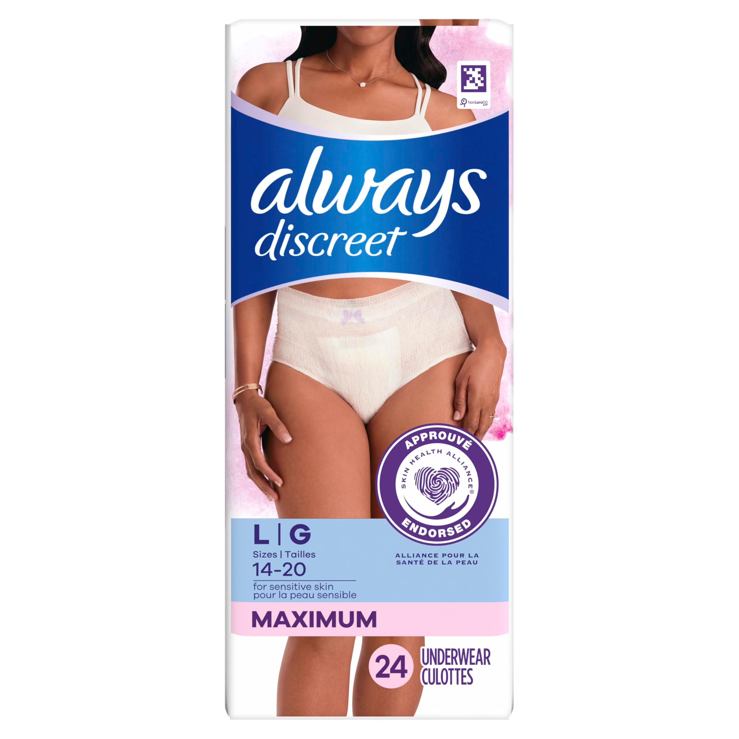 Always Discreet for Sensitive Skin Underwear, Four Times Skin Protection, Dermatologically Tested, Fragrance-Free, Maximum Absorbency, L, 24 Count (Packaging May Vary) - Image 10