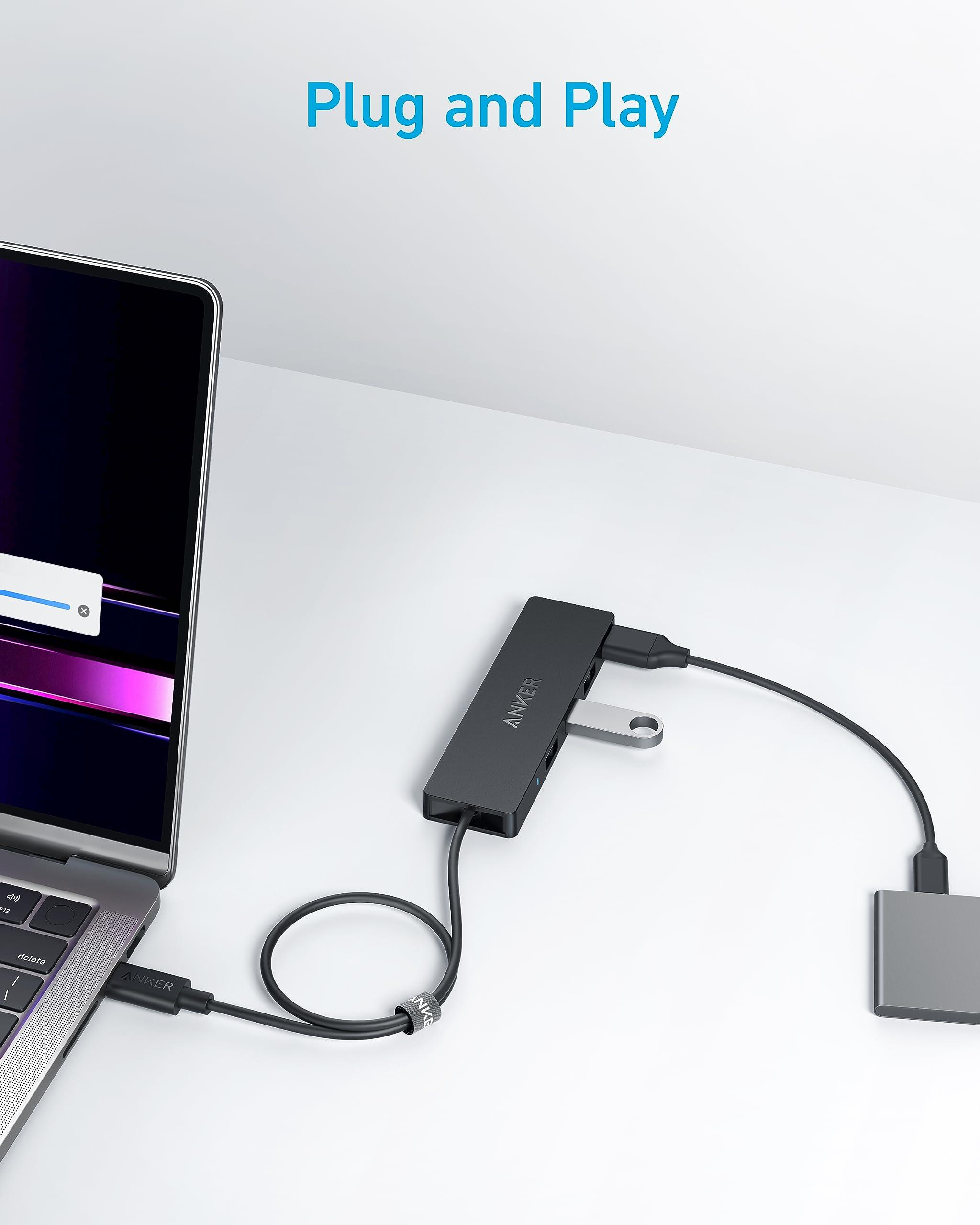 Anker 4-Port USB 3.0 Hub with 5Gbps Data Transfer, Ultra-Slim USB-C Connector Hub, for MacBook, iMac, Surface, Mobile HDD, and More (2 ft USB-C Connector, Charging Not Supported) - Image 7