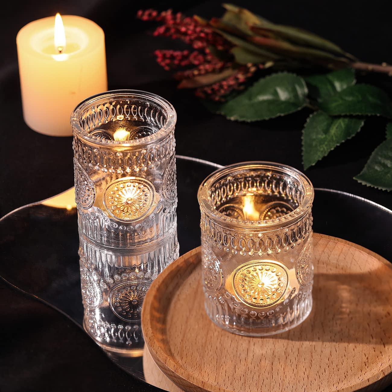 DARJEN Clear Votive Candle Holders Set of 36- Glass Candle Holders Bulk for Tea Light Candle, Embossed Candle Votives for Wedding Centerpiece, Living Room & Home Table Decor - Image 4