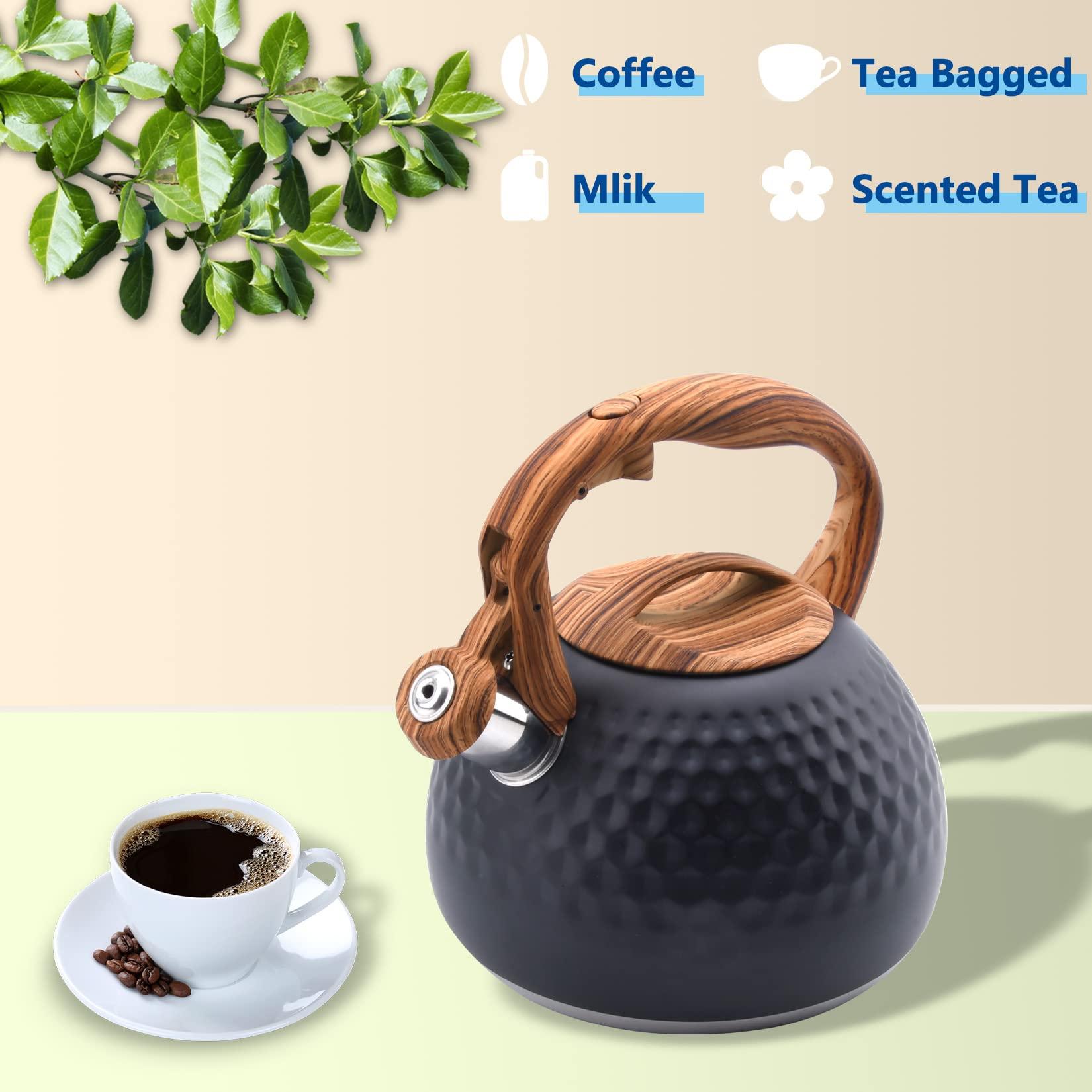 Foedo Tea Kettle Stovetop, 3.2 Qt Stainless Steel Whistling Kettle for Stove Top, Food Grade Teapot with Wood Pattern Handle for Coffee, Milk etc, Gas Electric Applicable (Black) - Image 5