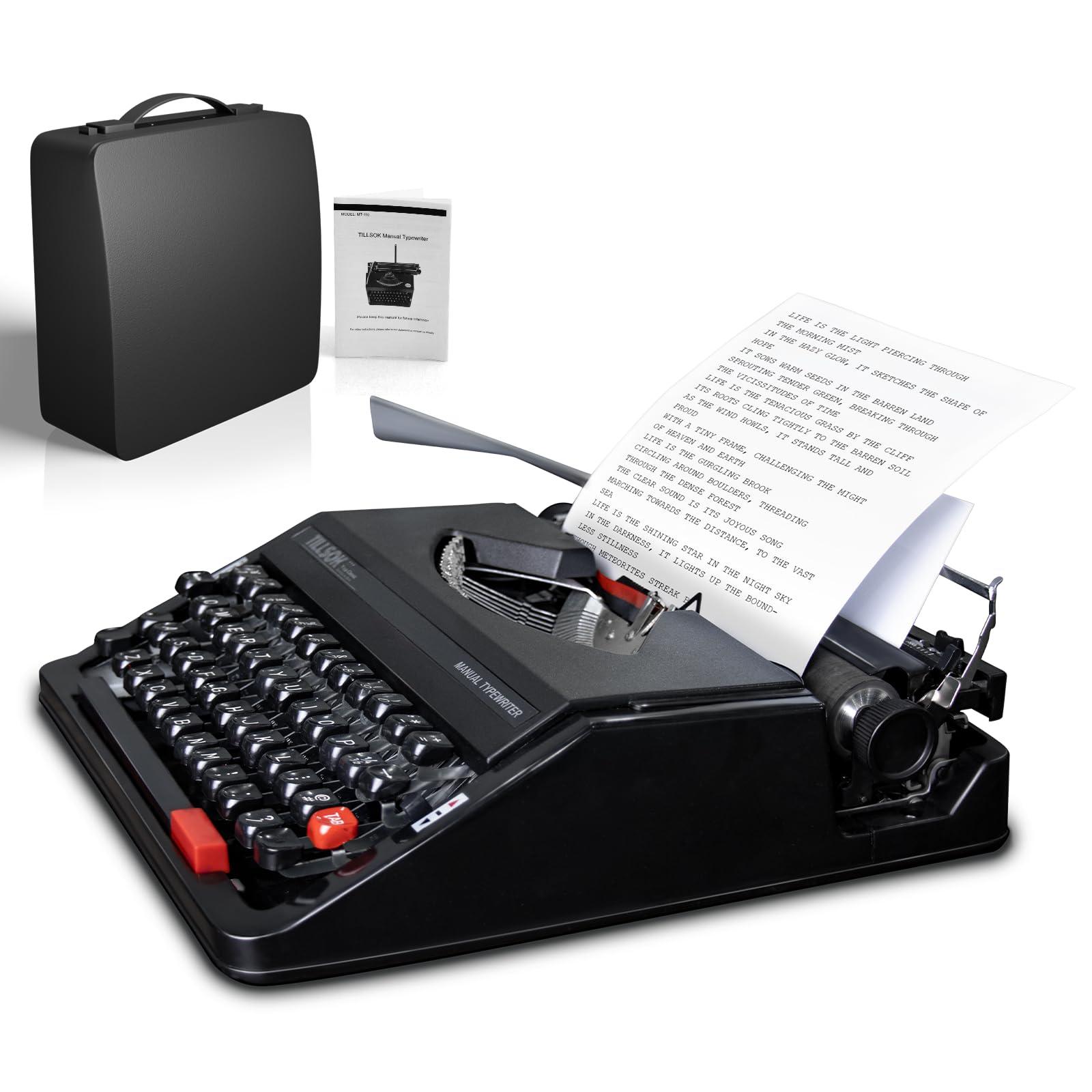 Tillsok Manual Typewriter Machine – Vintage Portable Typewriter for Typing Letters – Classic Black Type Writer for Kids, Authors, and Retro Enthusiasts – Gift for Writers and Collectors