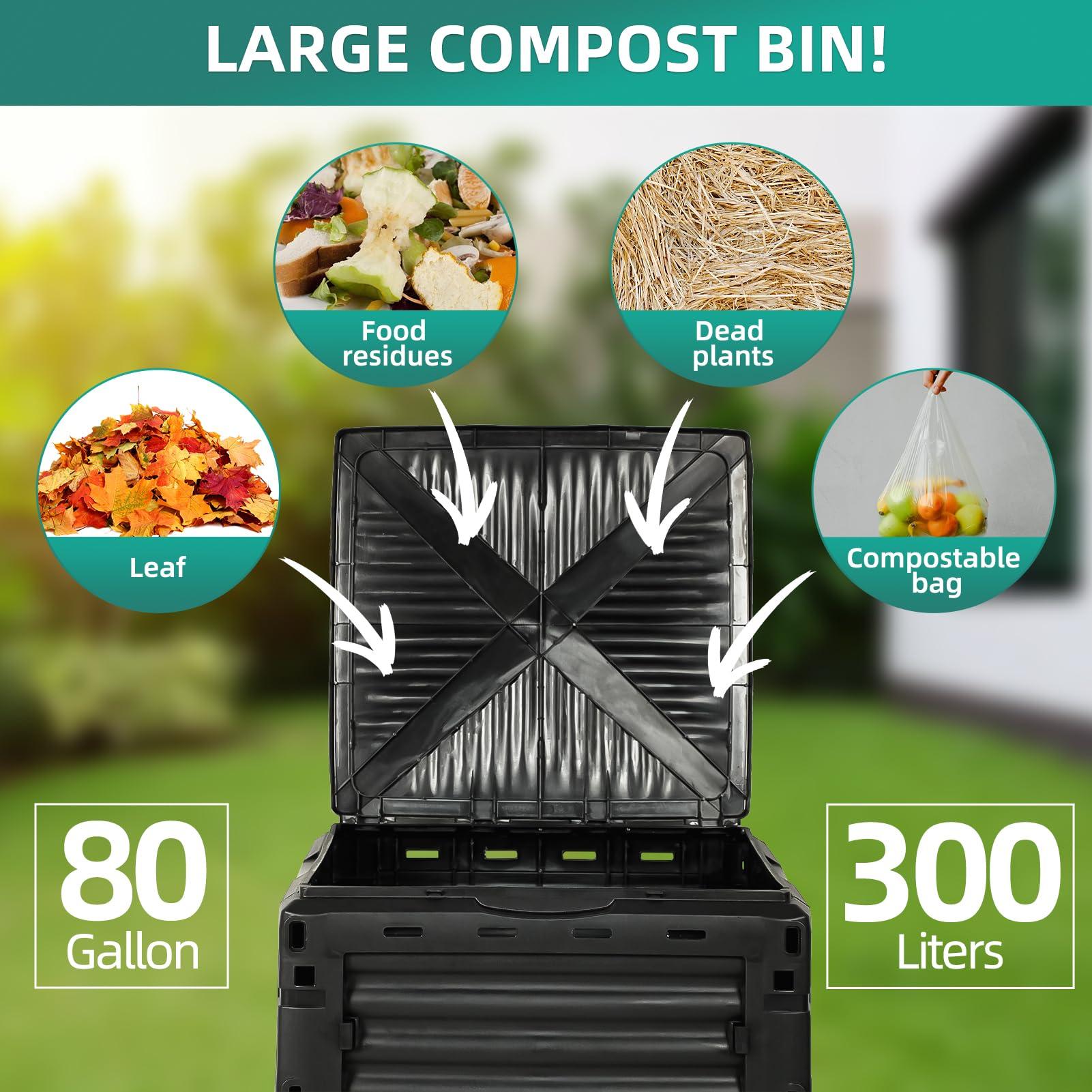 BIOGRN Large Outdoor Compost Bin,80 Gallon (300 L) Composter Bins with Snap-on Top Lid and Aeration System,Garden Compost Bin That Quickly Create Fertile Soil - Image 6