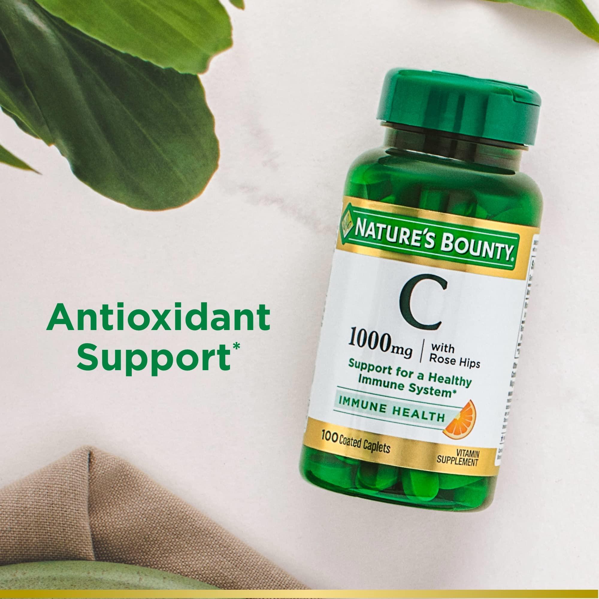 Nature's Bounty Vitamin C + Rose HIPS, Immune Support, 1000mg, Coated Caplets, 100 Ct - Image 4