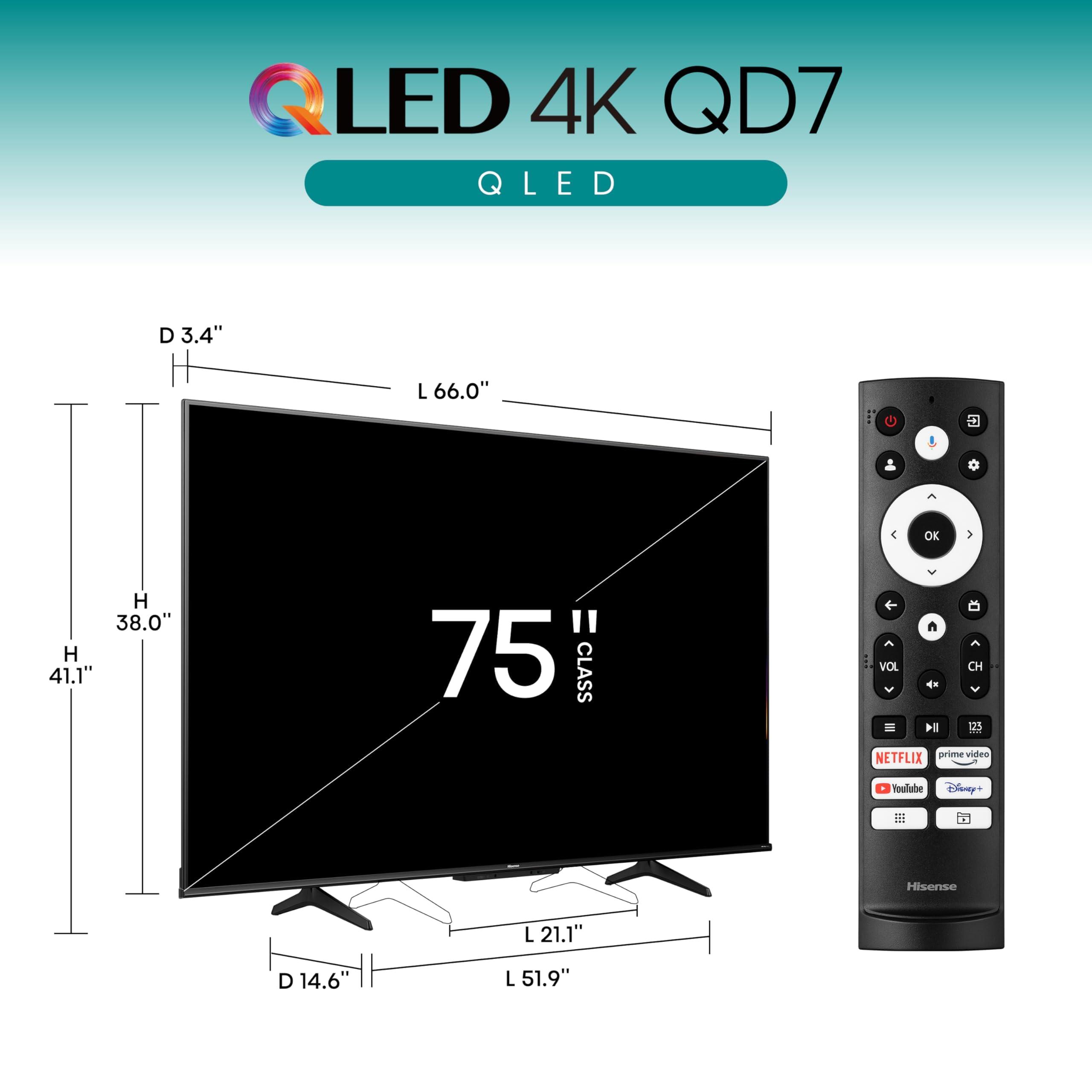 Hisense 75-Inch Class QD7 Series QLED 75QD7N Google Smart TV, Direct Full Array, Alexa Compatibility, Native 144Hz, Motion Rate 240, 4K UHD, 2024 Model, Game Mode Pro - Image 2