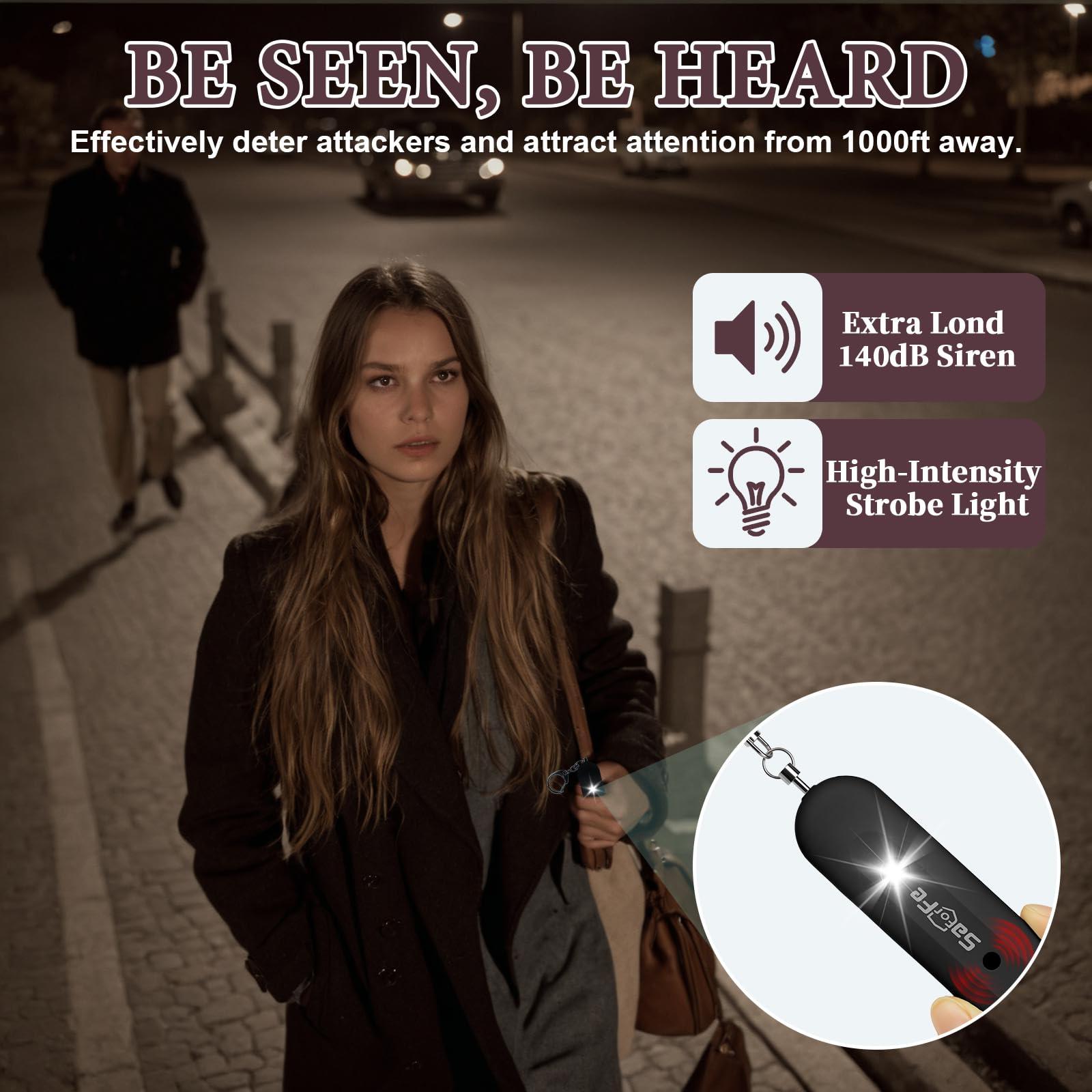 Rechargeable Personal Safety Alarm for Women - 140dB Self-Defense Security Alarm Keychain with Strobe Light, Emergency Security Alert Devices for Women Girls Kids Elderly (Black) - Image 3