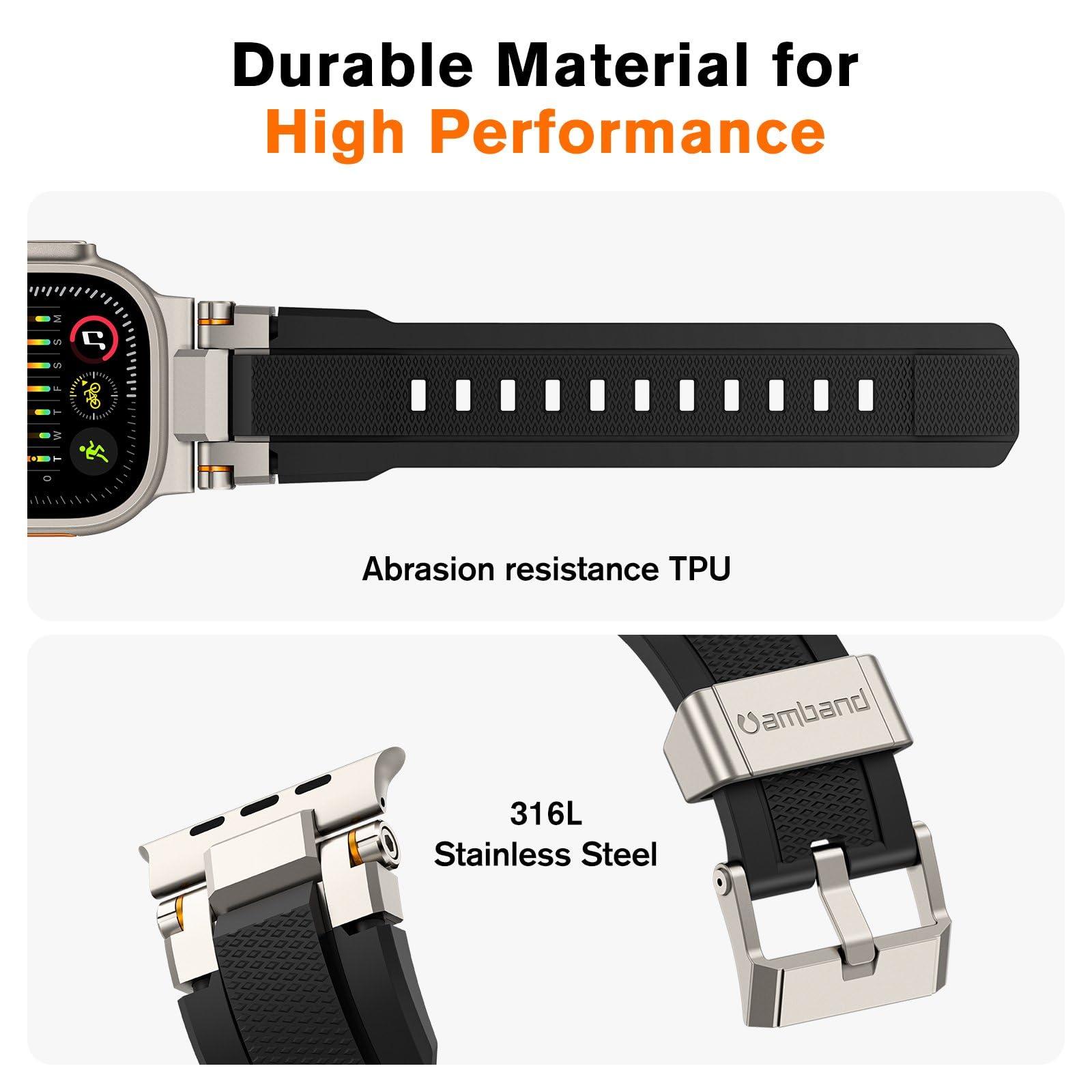 amBand Bands Compatible with Apple Watch Ultra 2/1 49mm, M1 Sport Series Rugged Durable Strap with Metal Connector to Match Ultra's Titanium Case for iWatch 49 mm Men Titanium/Black - Image 3
