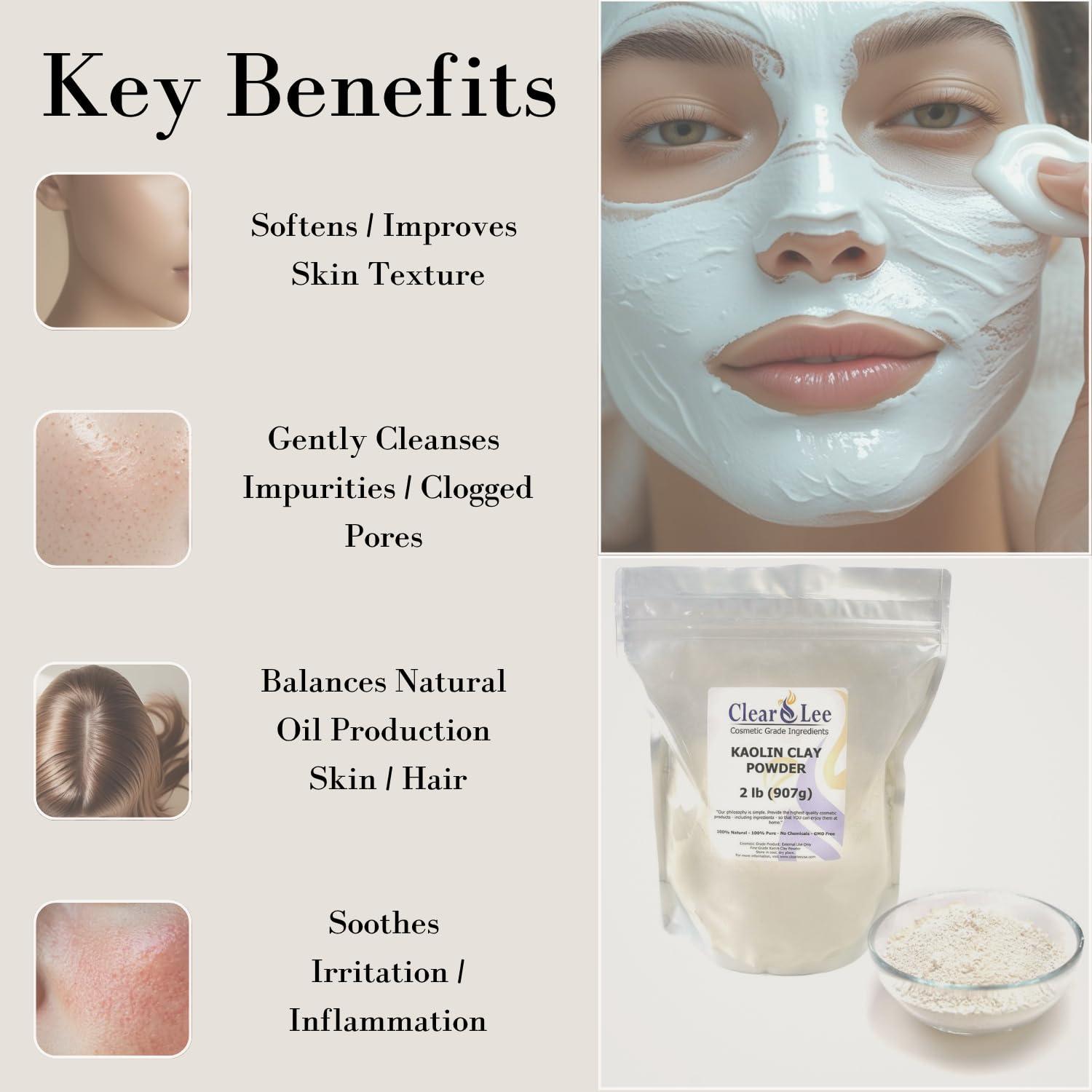 ClearLee Kaolin Clay Cosmetic Grade Powder - 100% Pure Natural Powder - Great For Skin Detox, Rejuvenation, and More - Heal Damaged Skin - DIY Clay Face Mask (2 LB) - Image 2