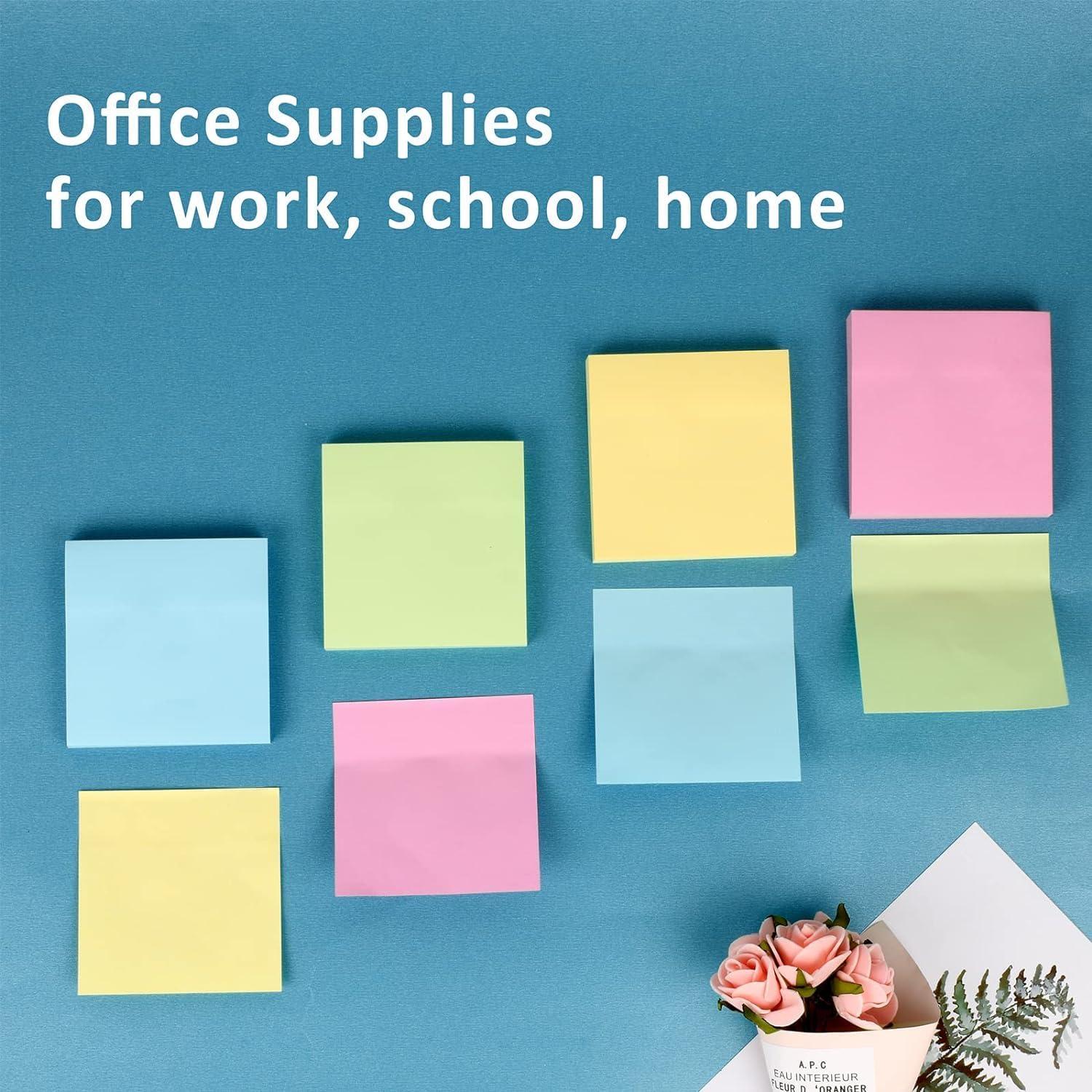HappyHapi Sticky Notes 3x3 Inches Bulk 28 Pack 2800 Sheets Colored Self-Stick Pads, 100 Sheets/Pad, 4 Bright Colors (Yellow, Green, Pink, Blue) for Office Supplies, School, Home - Image 4