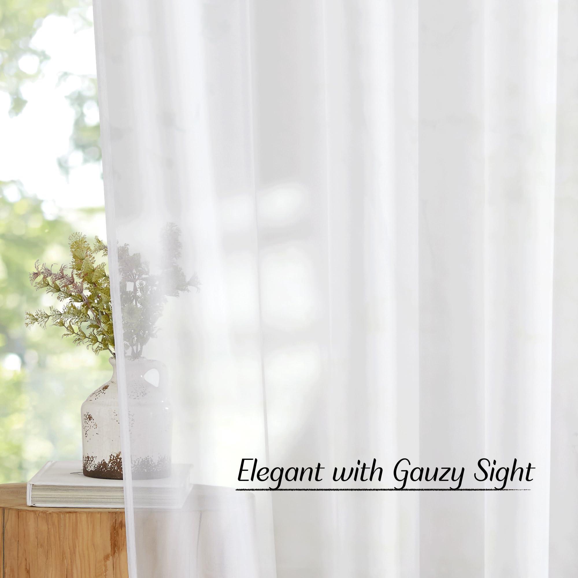 NICETOWN White Sheer Curtains & Drapes 96 inches Long for Living Room - Grommet Top Solid Lightweight & Airy Gauzy Window Treatments with Light Filtering for Bedroom, 2 Panels, W54 x L96 - Image 5
