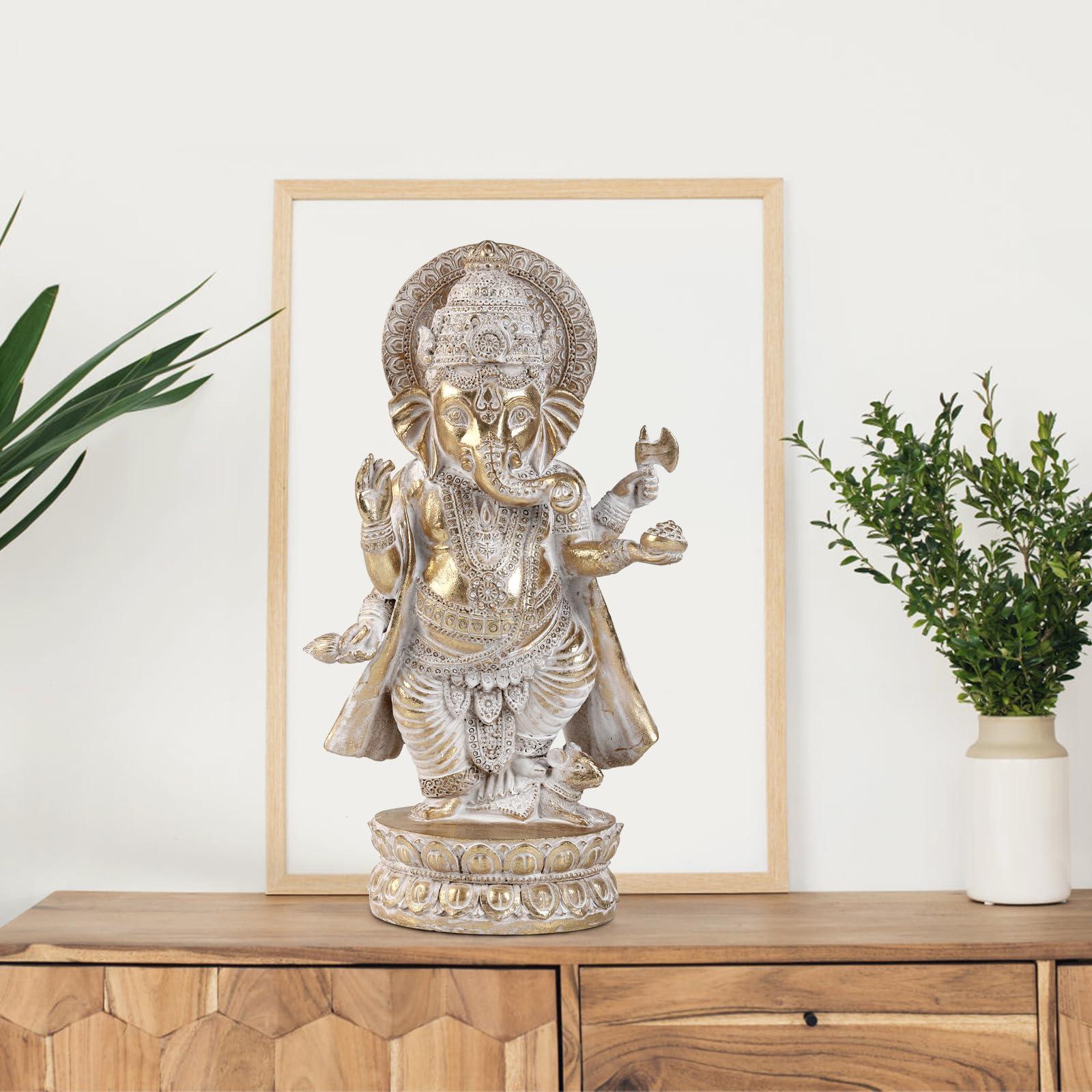 Gold Lord Ganesha Statues- Hindu Elephant God Statue Resin Sculpture Indian Ganesh Buddha Figurine Handmade Gift Decoration Ornaments for Home, Garden, Car - Image 6