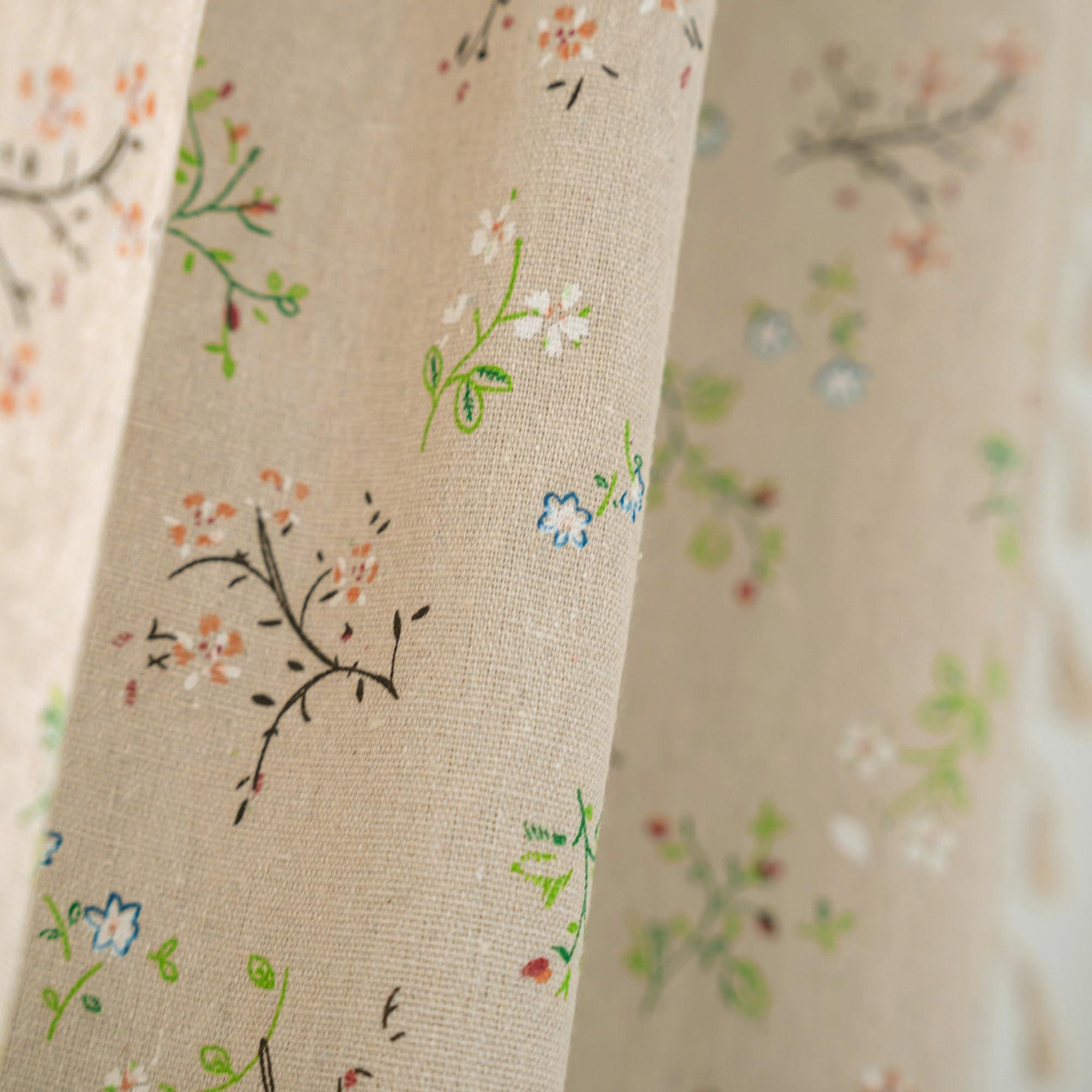 ENJOYBRIDAL Floral Bedroom Curtains 84 Inch Length 2 Panels Set Farmhouse Semi Sheer Living Room Drapes Cotton Linen Blend Bohemian Window Curtain Panels with Tassel Beige Rod Pocket Drapes - Image 5