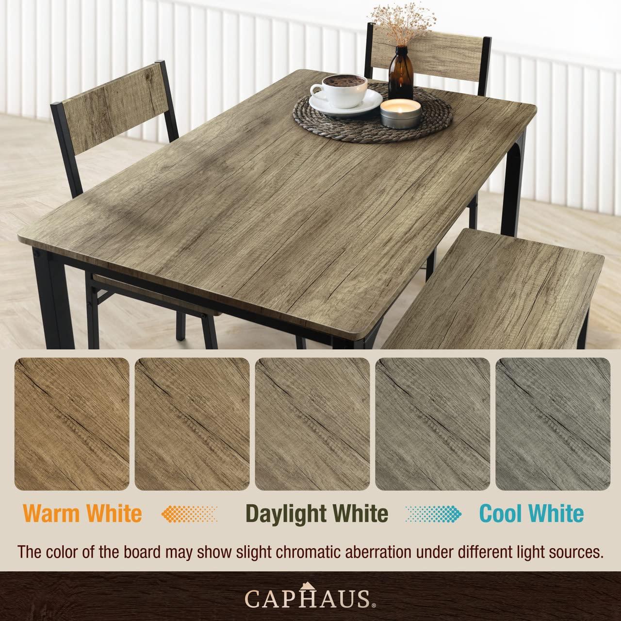 CAPHAUS 4 Pieces Dining Table Set for 4 w/Bench and Chairs, Modern Table Set for Dining Room, Home, Kitchen w/Storage Rack, Rectangle Table, Bench & Two Chairs, Space-Saving Dining Set, Grey Oak - Image 4