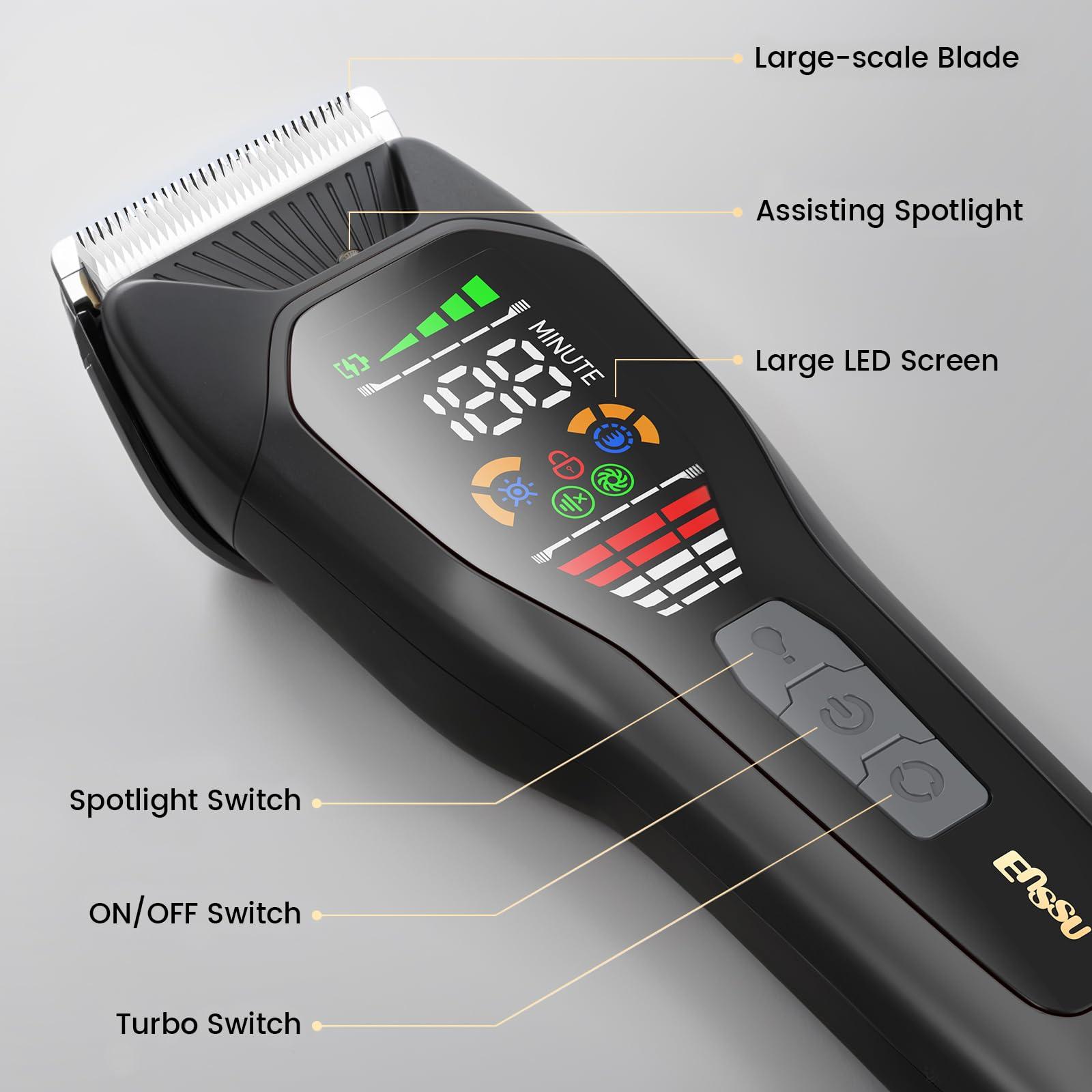 ENSSU Hair Clippers for Men Professional, Rechargeable Hair Trimmer Cordless Barber Clippers with 50mm Blade, Large LED Display, 180-Minutes Runtime for Home Hair Cutting (Black with LCD) - Image 3