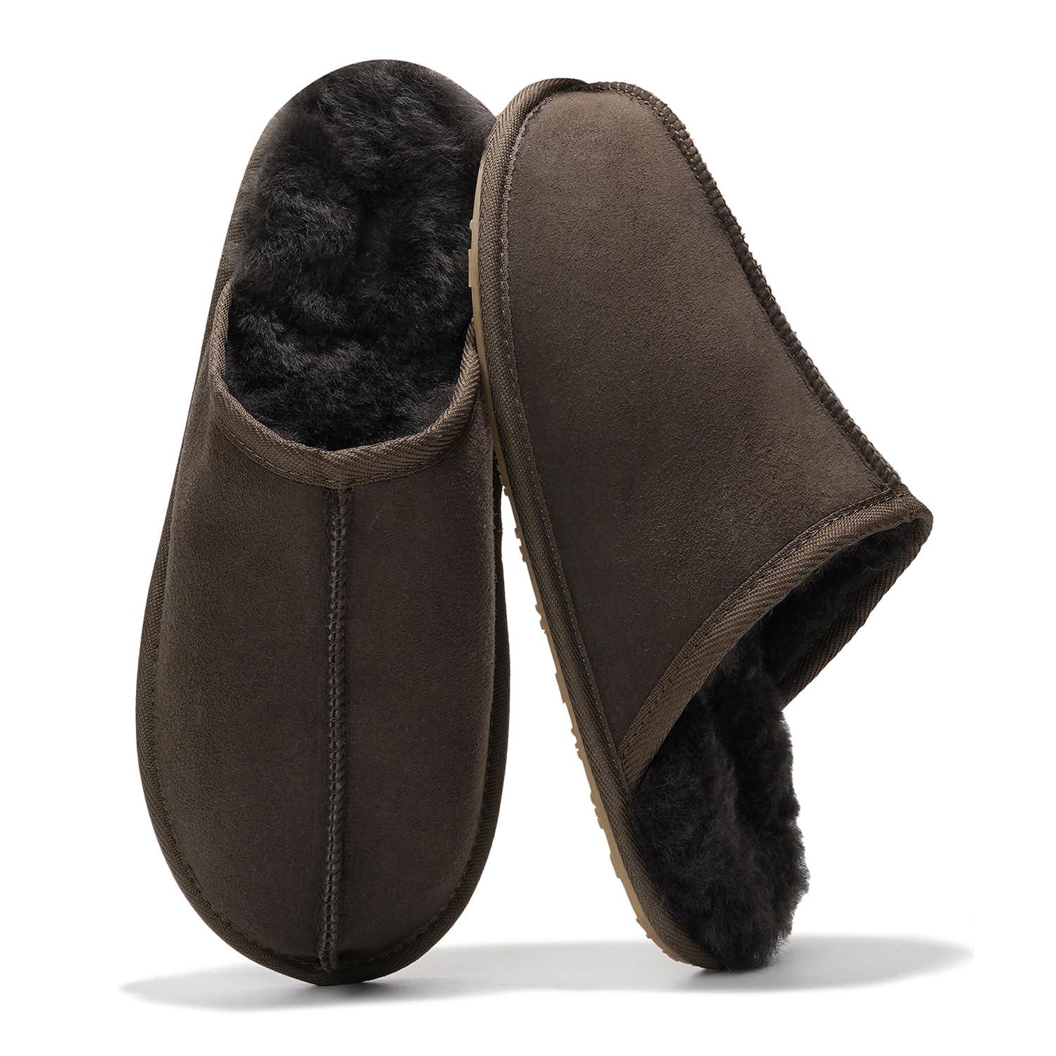 Project Cloud Genuine Sheepskin Upper Mens Slippers - Memory Foam Scuff House Slippers and Non-Slip Comfortable Fall Men Footwear (Colin)