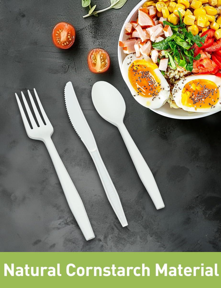IDING Choice 100% Compostable 200 Count No Plastic Spoons, Plastic Utensils, The Heavyweight Heavy Duty Flatware is Eco-Friendly Products for Lounge Party Wedding Office BBQ Picnic Camping. - Image 2