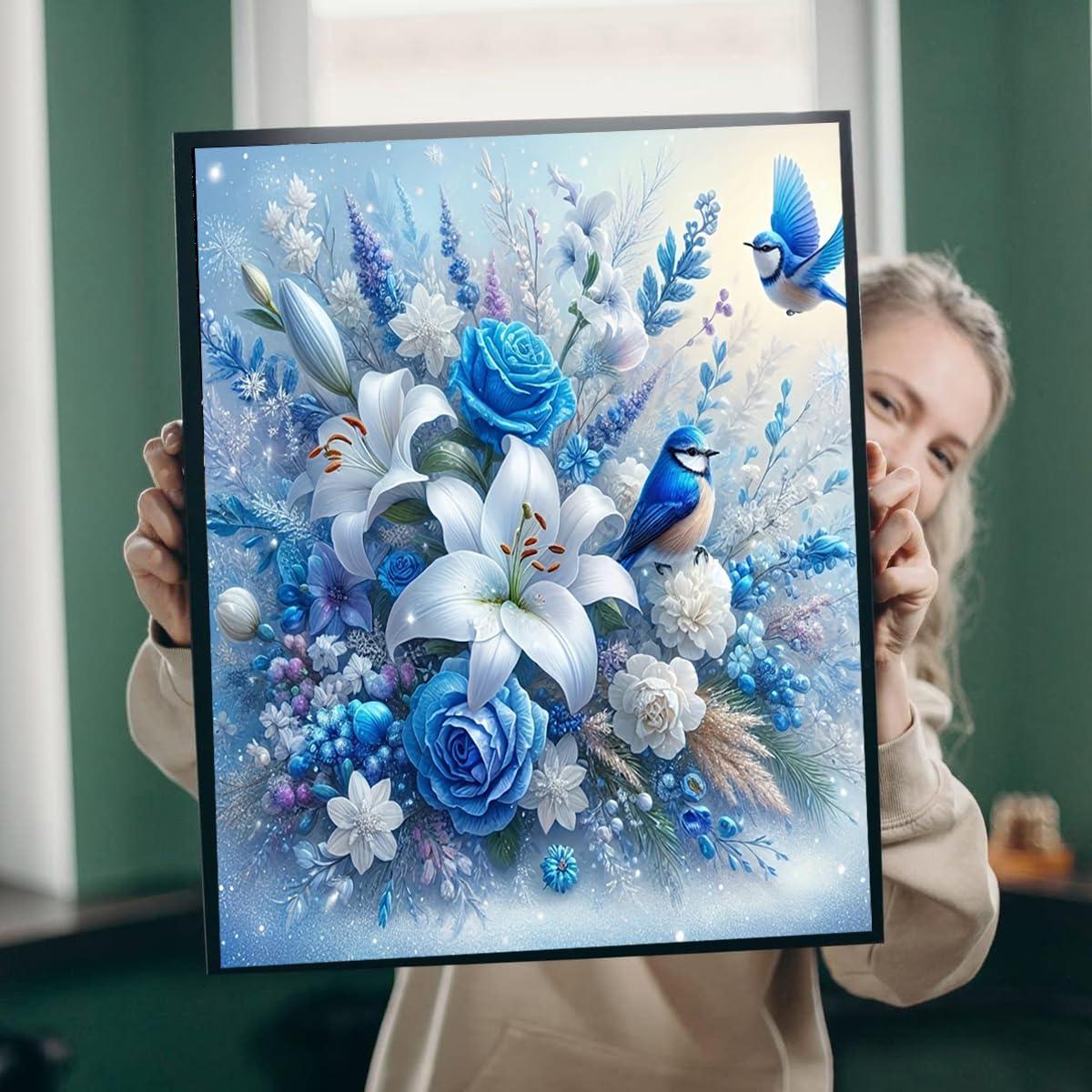 wavaiov 5D Diamond Painting Kits for Adult, Birds Flower Diamond Art Kits for Beginners, DIY Full Drill Floral Diamond Dot Gem Art Kits for Home Decor 12 x 16 Inch - Image 3