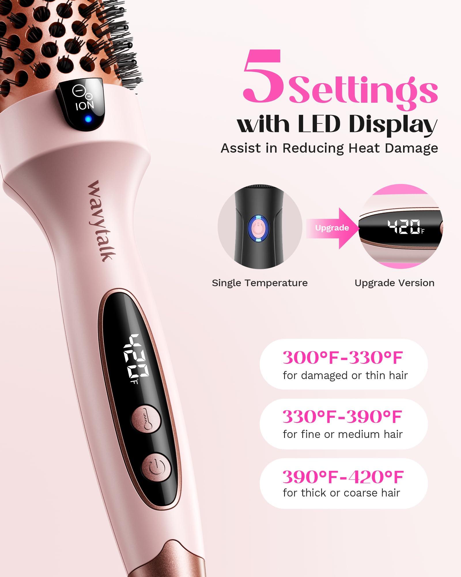 Wavytalk Thermal Brush, Blowout Boost 1.5 inch Heated Round Brush for Blowout Look, Dual Voltage, Pink, Sakura, Tourmaline Ceramic, Negative Ion Technology, 5 Temperature Settings, Less Damage - Image 4