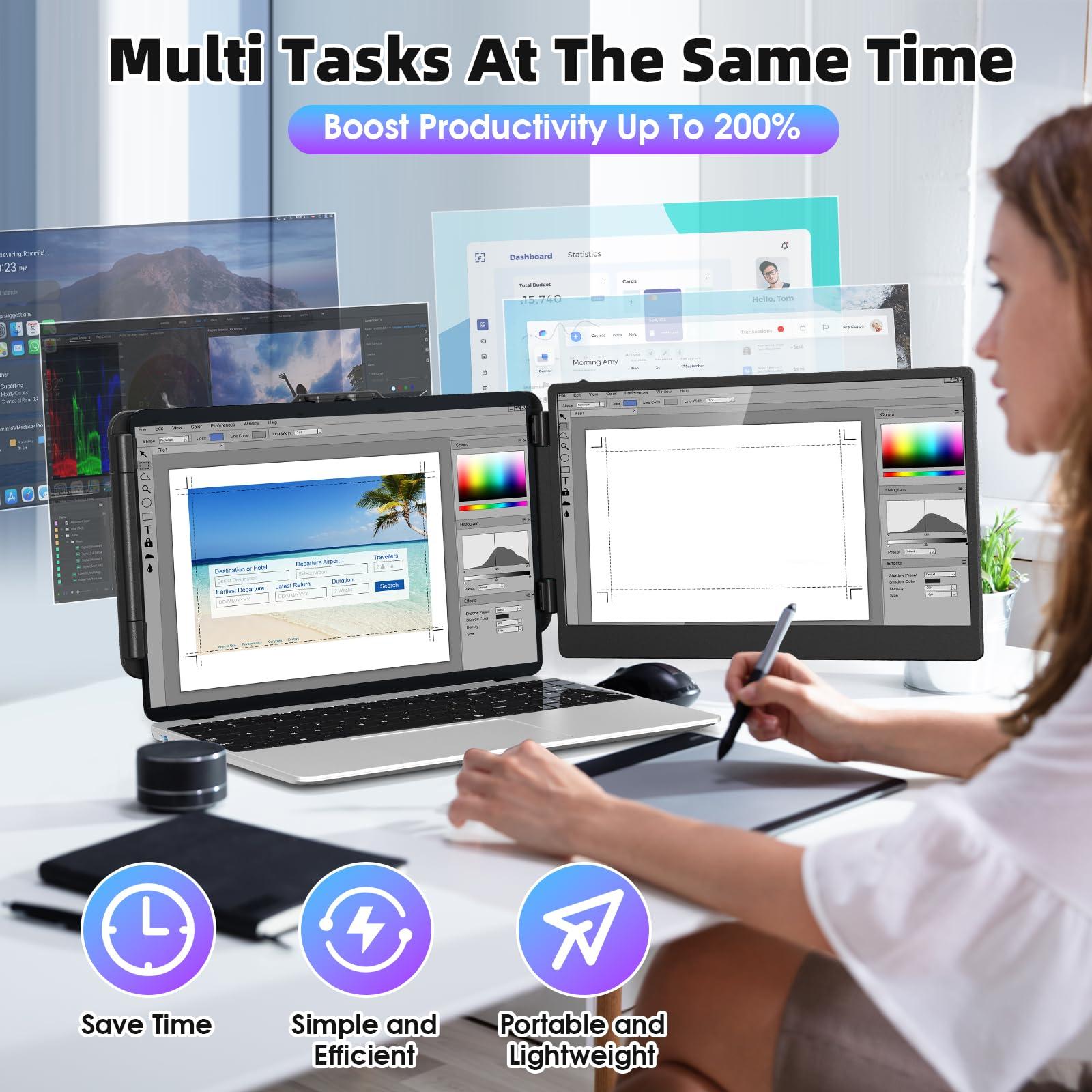 Laptop Screen Extender, 14" Portable Monitor for Laptops 1080P FHD IPS Display Dual Extended Monitor for 13"-17" Laptops USB-C/HDMI Ports Plug & Play Compatible with Windows Mac Android Switch PS5 - Image 3
