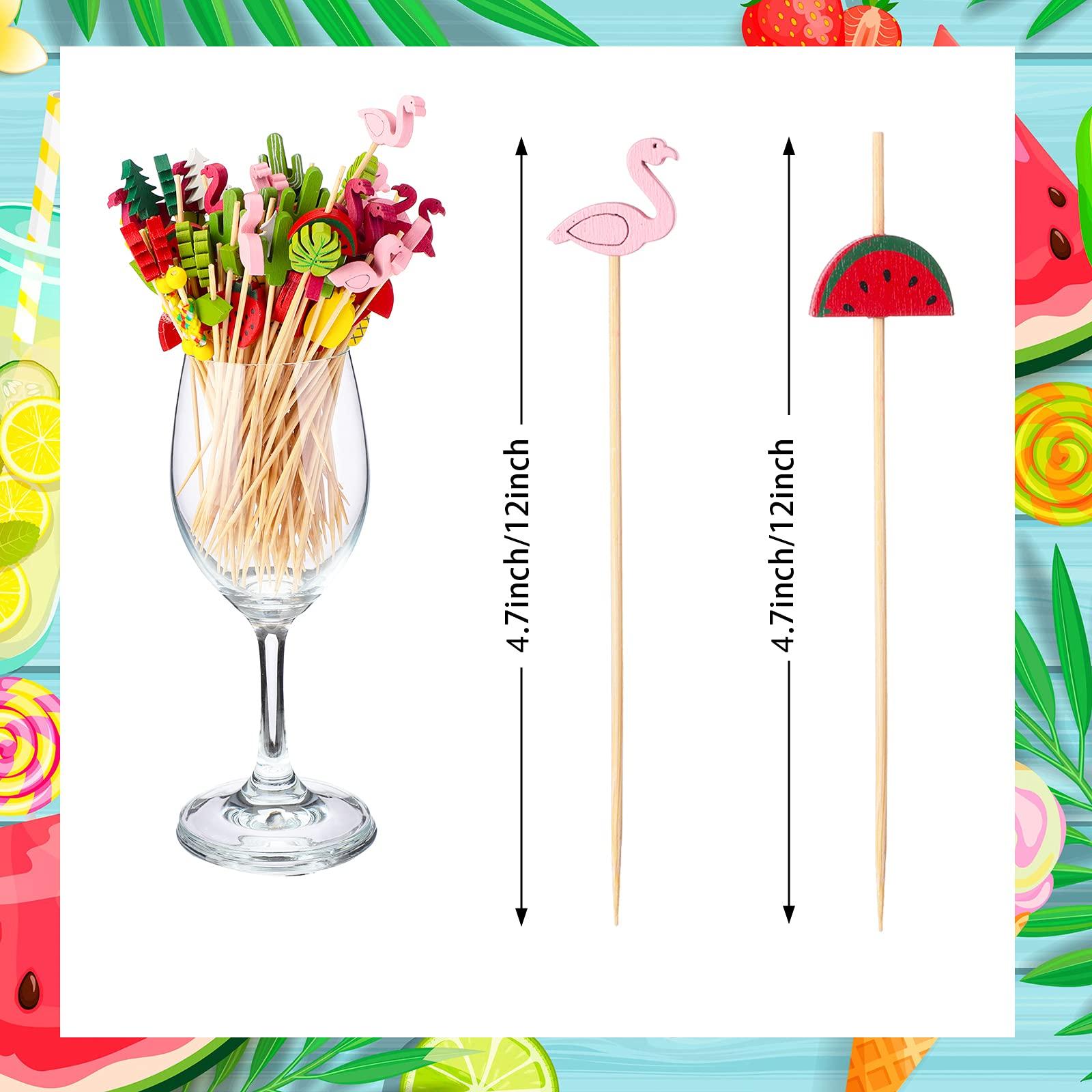 160 Pcs Cocktail Drink Accessories 60 Drink Cocktail Umbrellas 100 4.7 Inch Fruit Picks Summer Coconut Palm Colorful Bamboo Toothpicks Tropical Luau Hawaiian Beach Party Decorations - Image 3