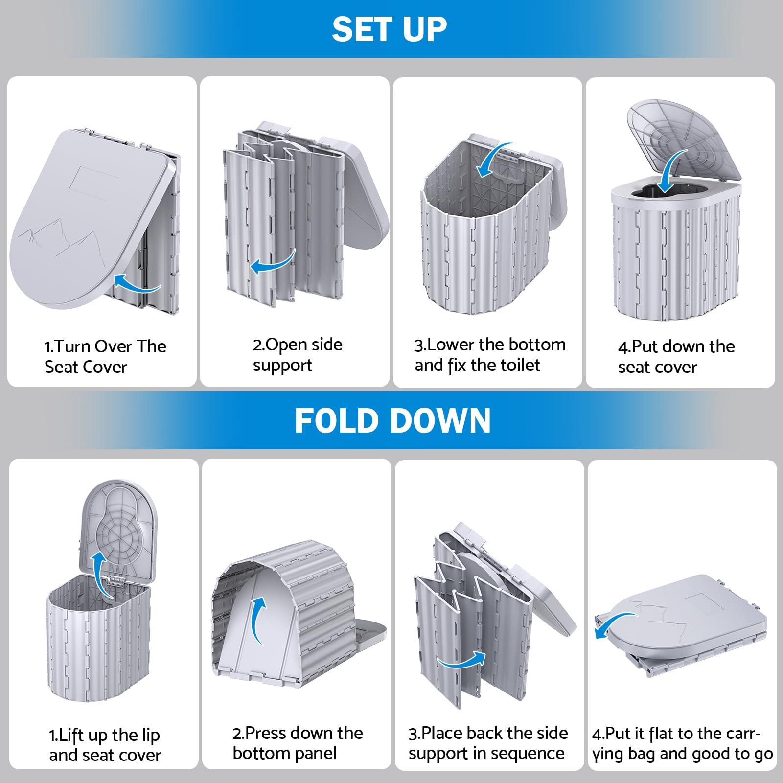Portable Toilet, Upgraded 15'' toilet With Removable Paper Holder, Camping Toilet With A Load Capacity Of 450 Lbs, Portable Potty for Camping, Hiking, Road Trip, Car, RV, Tent, Beach, Truck Drivers - Image 6