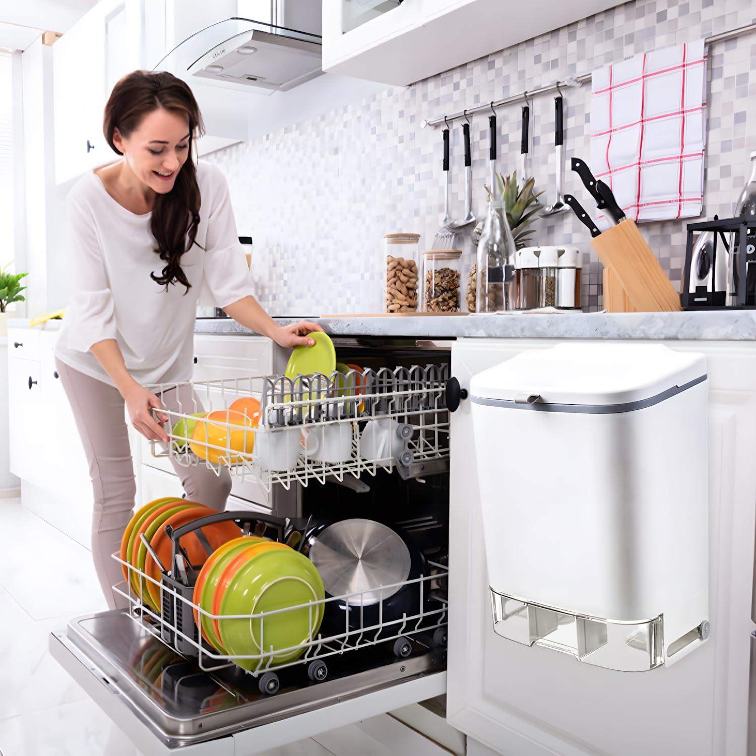 2.4 Gallon Compost Bin Hanging Trash Can with Lid Garbage Can Wall Mounted Trash Can with 3 Pack Disposable Bag for Kitchen,Cupboard, Bathroom, Under Sink,Counter Top (White) - Image 3