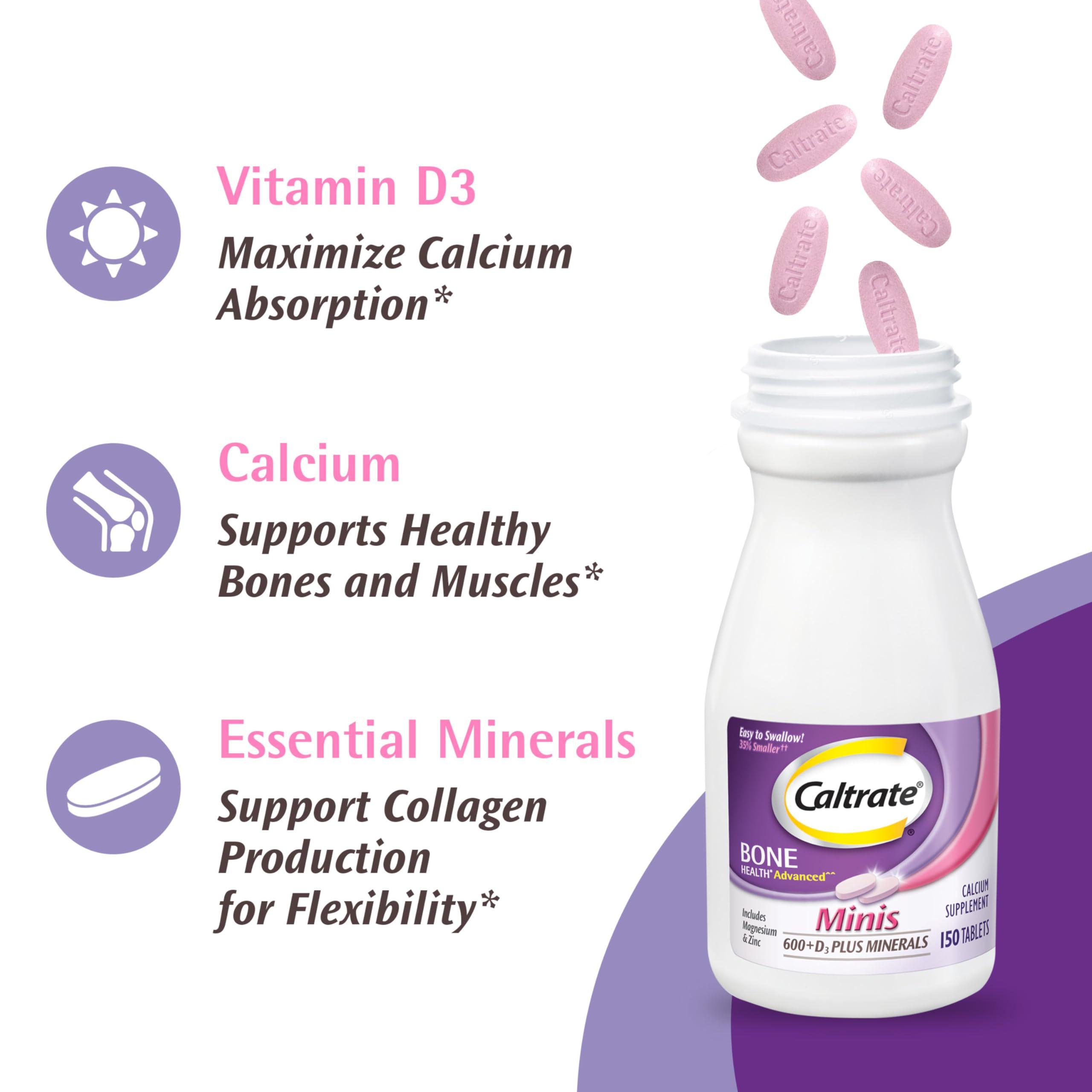 Caltrate Minis 600 Plus D3 Plus Minerals Calcium and Vitamin D Supplement Tablets, Bone Health and Mineral Supplement for Adults - 150 Count - Image 6
