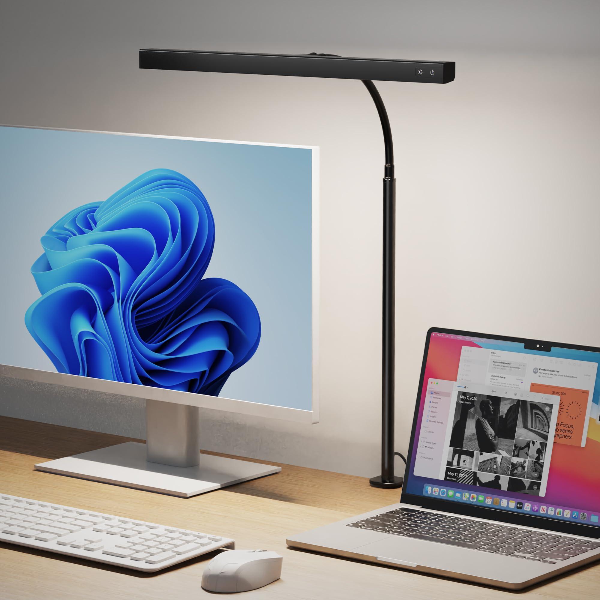 SUPERDANNY LED Desk Lamp for Office Home, Eye-Caring Desk Light with Adjustable Gooseneck, 12W Touch Control Dimmable Brightness, Architect Clamp Lamp with USB Adapter for Reading Study Workbench - Image 9