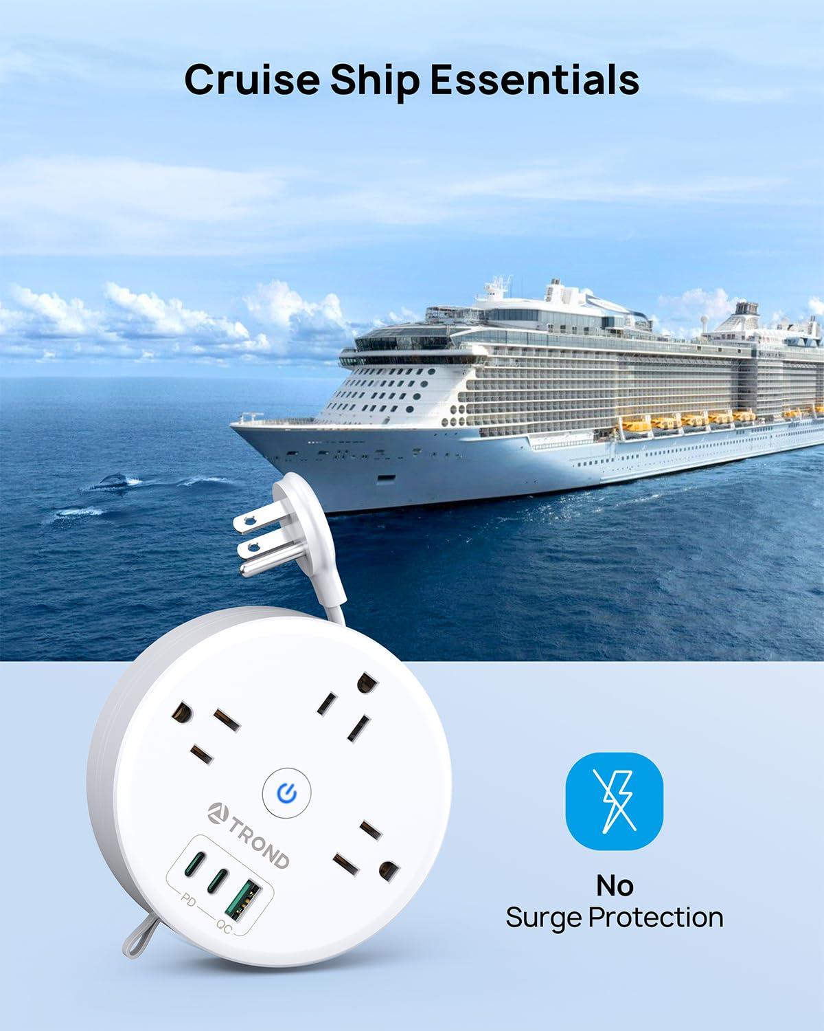 TROND 20W USB C Travel Power Strip - Retractable Extension Cord 5ft Ultra Thin Flat Plug, Power Strip with 3 AC Outlets and USB C Fast Charging, Cruise Ship Essentials, for Home Hotel Dorm Room, White - Image 5