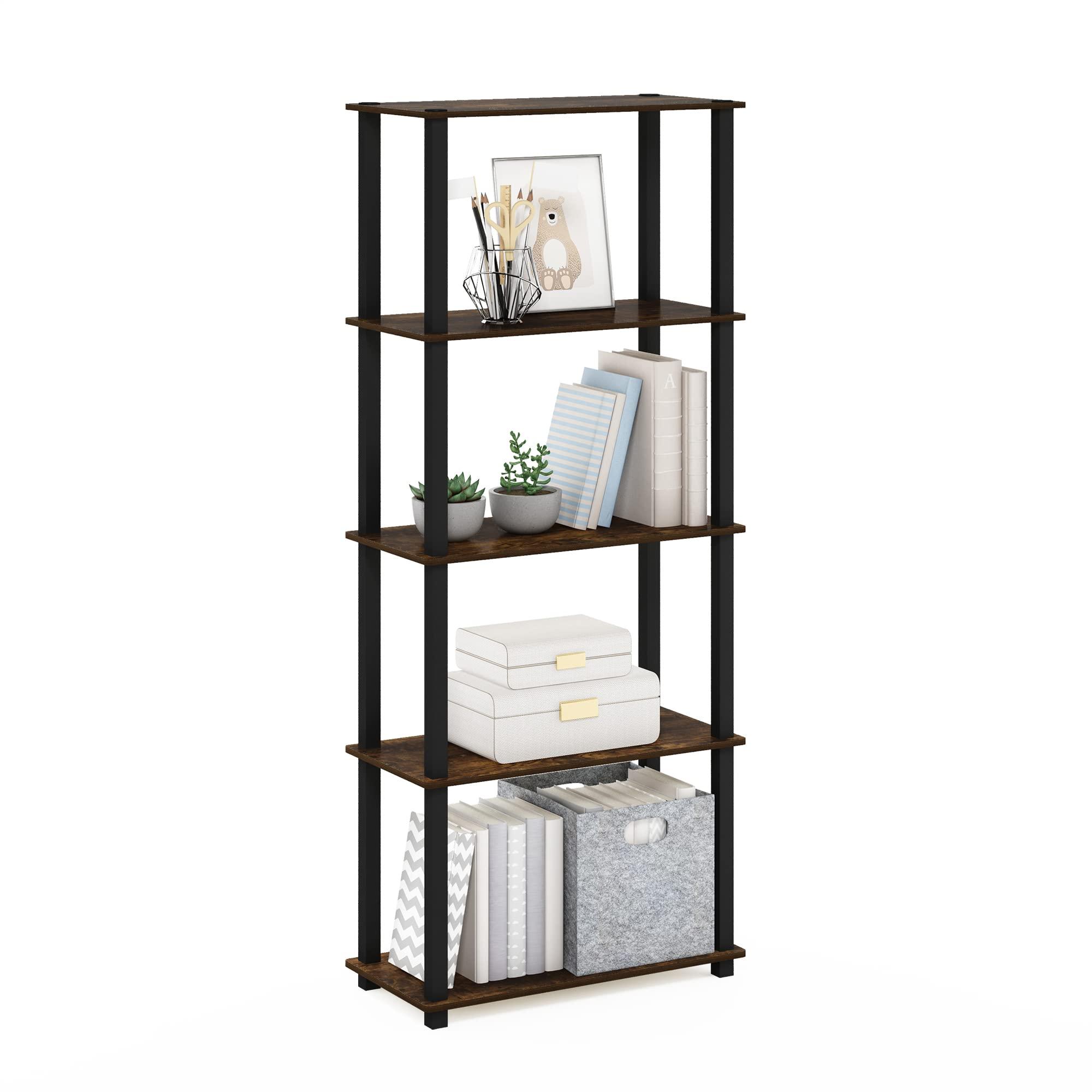 Furinno Turn-S-Tube 5-Tier Multipurpose Shelf Display Rack with Square Tubes, Amber Pine/Black