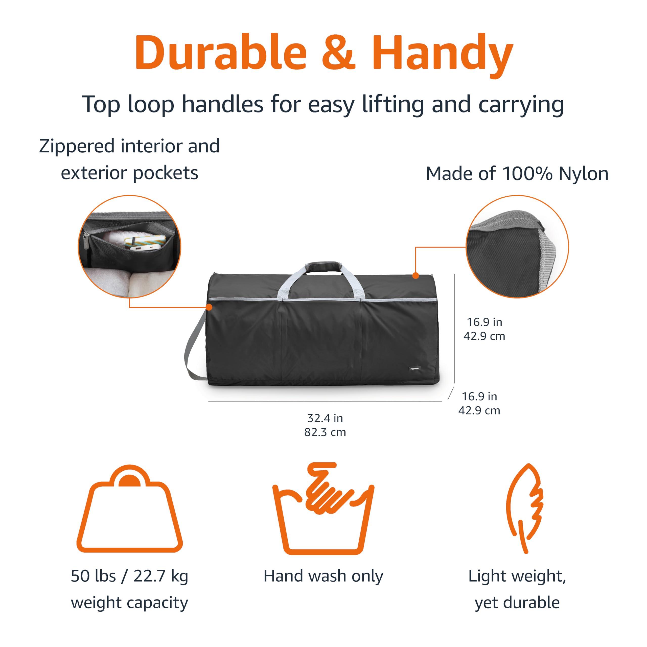 Amazon Basics 32" Extra Large Foldable Duffle Bag for Travel & Storage, with Exterior/Interior Zippered Pockets, Lightweight/Durable Nylon Material, 50-LBS Capacity, 9254 Cubic Inch (150L), Black - Image 2