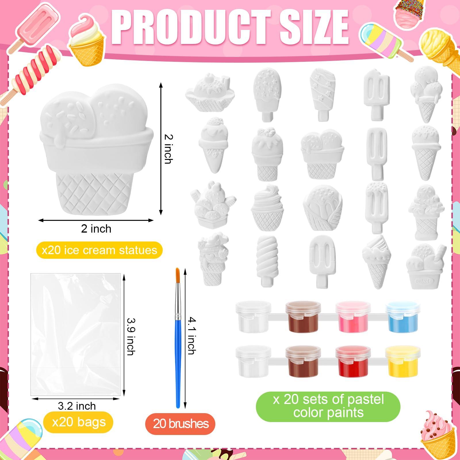 JellyArch 20 Set Ice Cream DIY Painting Kit Ceramic to Paint Your Own Ice Cream Statues Unpainted Plaster Figurines Brushes Acrylic Paints Bags Party Favor for Adults - Image 3