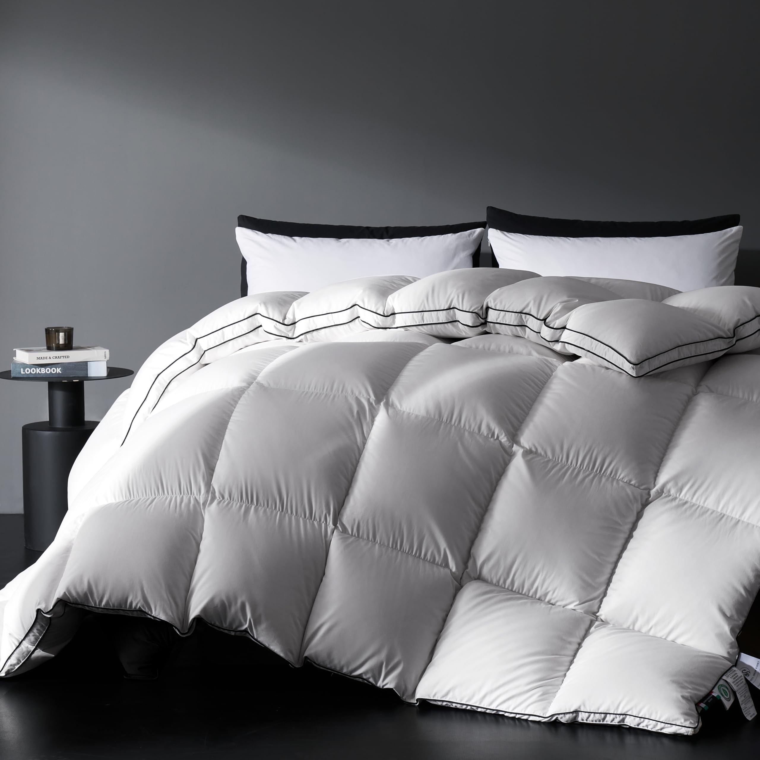 ROZIDC 850 Fill Power Hungarian Goose Feather Down Duvet King Size,Soft 100% Organic Cotton Fabric,Luxurious All Season Duvet Insert,Fluffy Medium Warmth Down Comforter,60 oz(White,106x90 Inches)