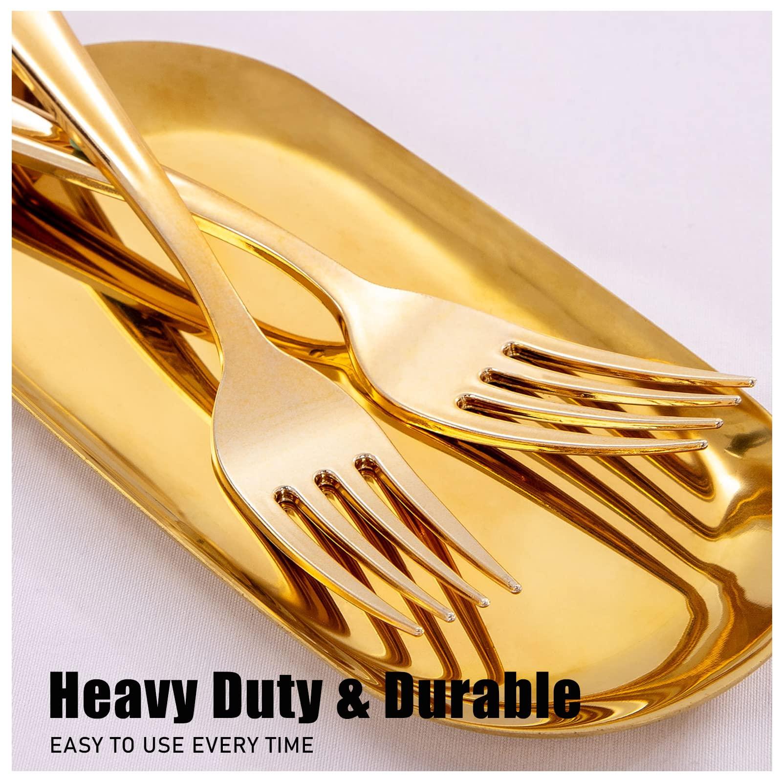 WDF300 Pieces Gold Plastic Silverware - Heavy Duty Disposable Gold Cutlery Set Plastic Gold Silverware Set Plastic Includes 100 Forks, 100 Spoons, 100 Knives for Party - Image 4