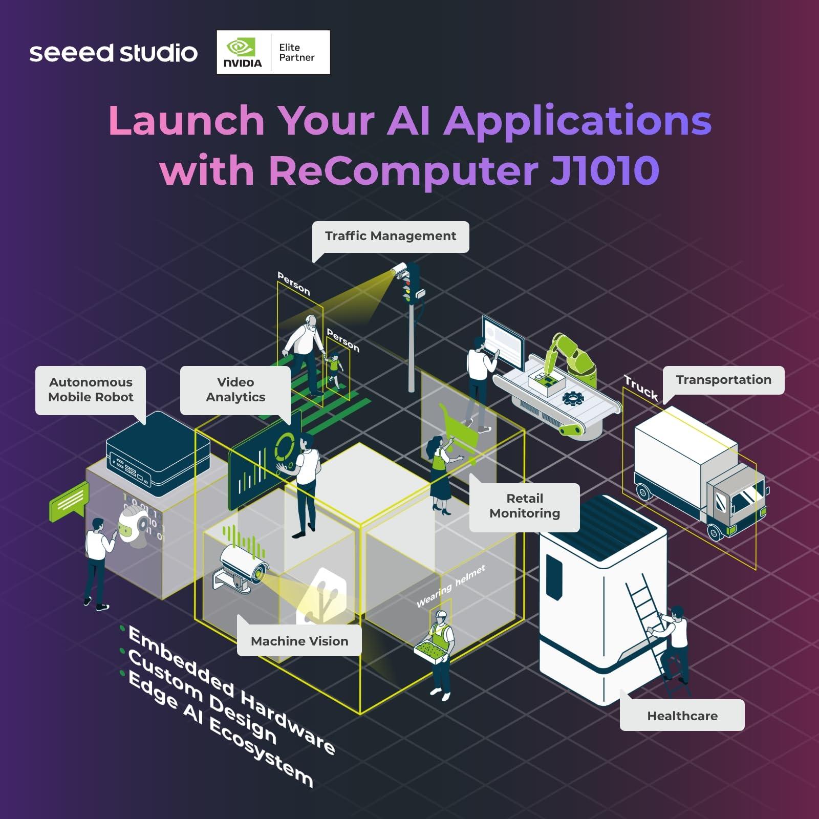 Seeed studio NVIDIA Jetson Nano Edge AI Device - reComputer J1010 Kit, Aluminium Case, Pre-Installed Jetpack System. Mini PC with 0.5 TFLOPs (FP16), Power Supply NOT Included - Image 8
