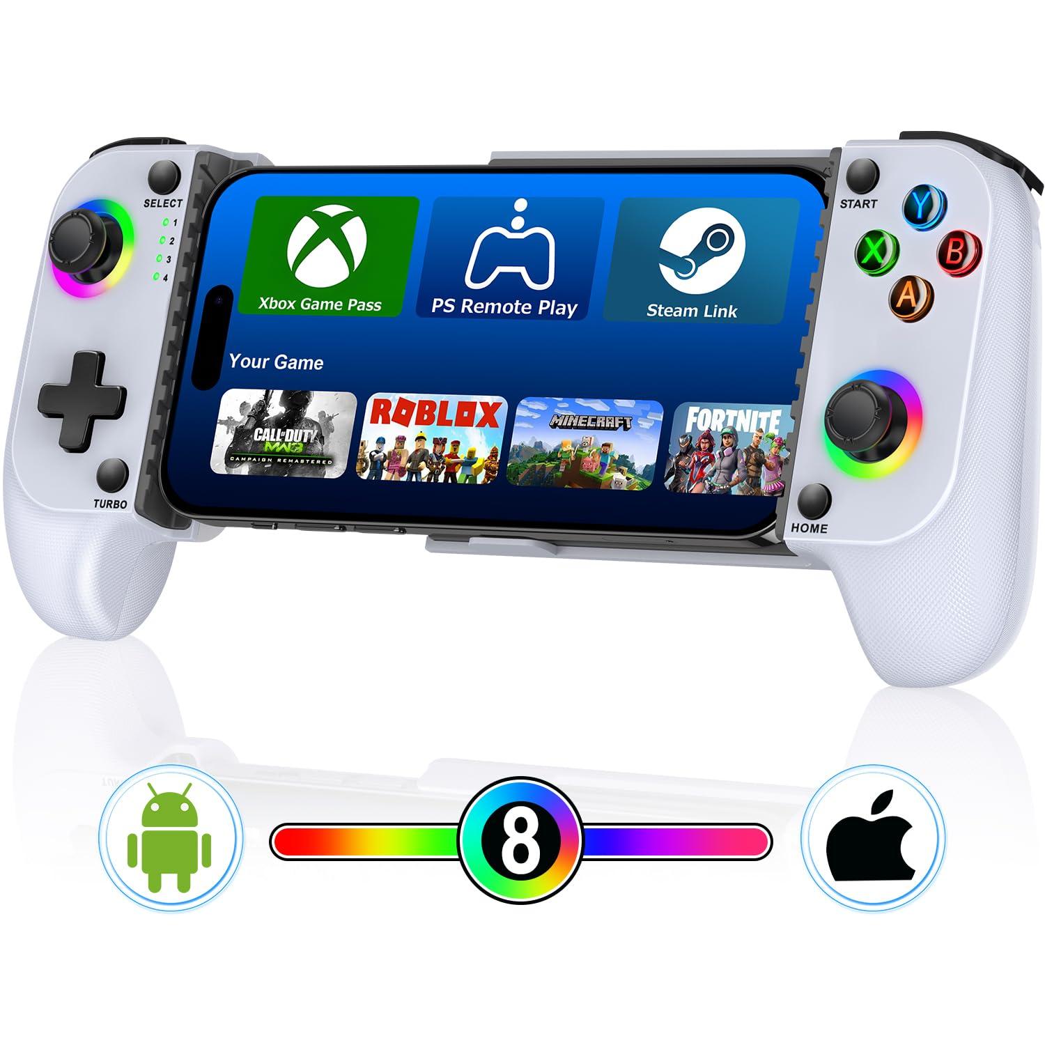 Wireless Mobile Gaming Controller for iPhone/Android, Phone Game Controller Support Phone Case, Colorful Light Hall Joystick, Turbo, Mobile Gaming Gamepad