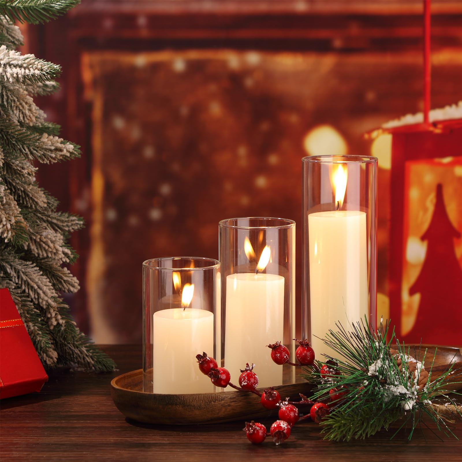 Shihanee Set of 12 Pillar Candles and Glass Cylinder Vases Clear Cylinder CandleHolders for Slim Pillar Candles Wedding Centerpieces(2.6''x 4.7'', 5.9'', 7.9'',Ivory White) - Image 4