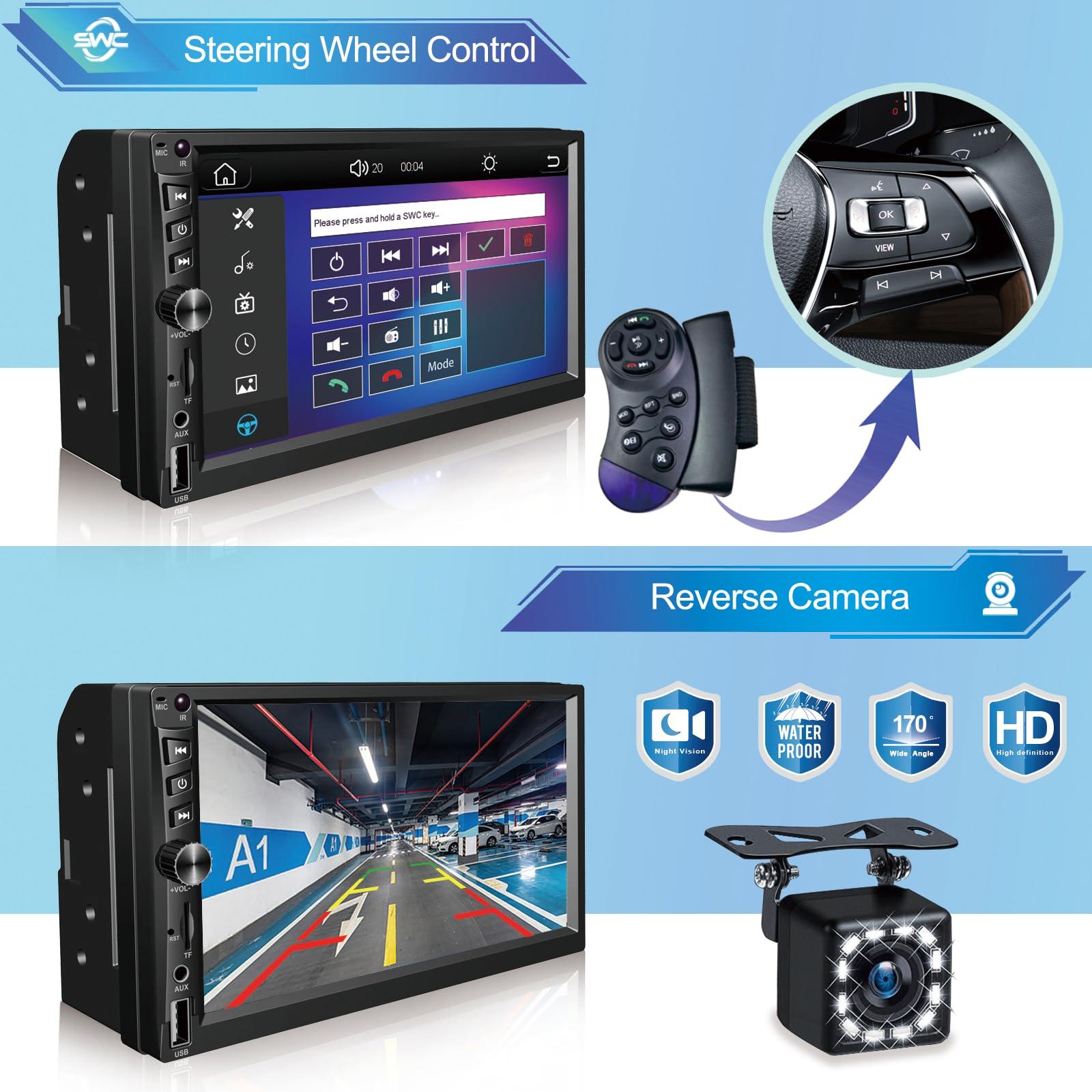 Wireless Double Din Car Stereo Works with Apple Carplay,7 Inch HD 1024 * 600 Touchscreen with Bluetooth 5.1,FM Car Radio,GPS Navigation,Backup Camera,Android Auto,Voice Control，USB/AUX/TF/SWC - Image 5